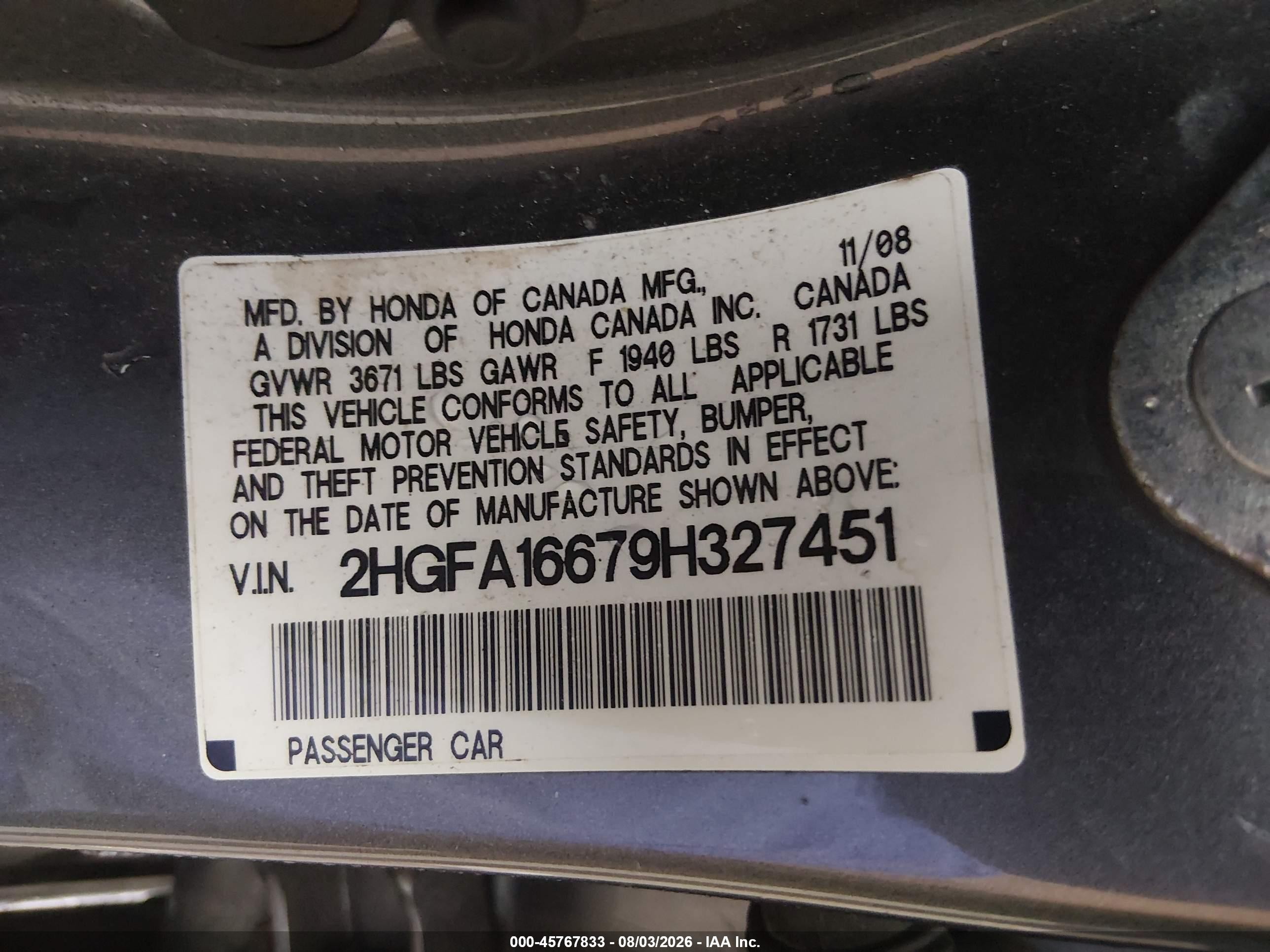 2009 Honda Civic Lx-s Gray vin: 2HGFA16679H327451