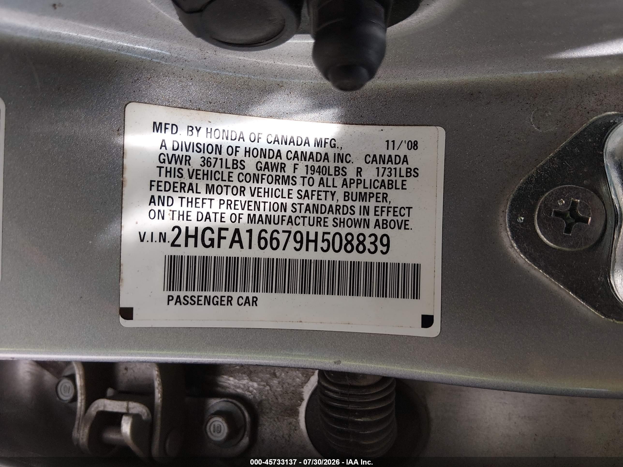 2009 Honda Civic Lx-s Silver vin: 2HGFA16679H508839