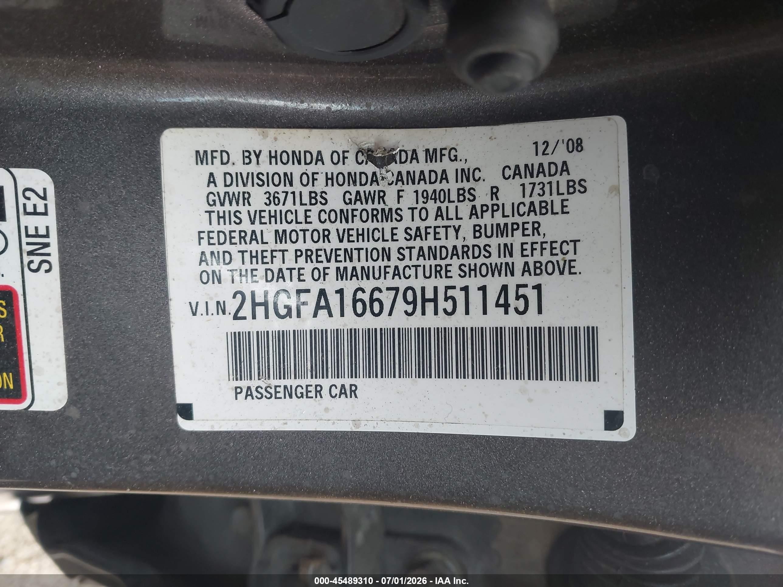 2009 Honda Civic Lx-s Gray vin: 2HGFA16679H511451