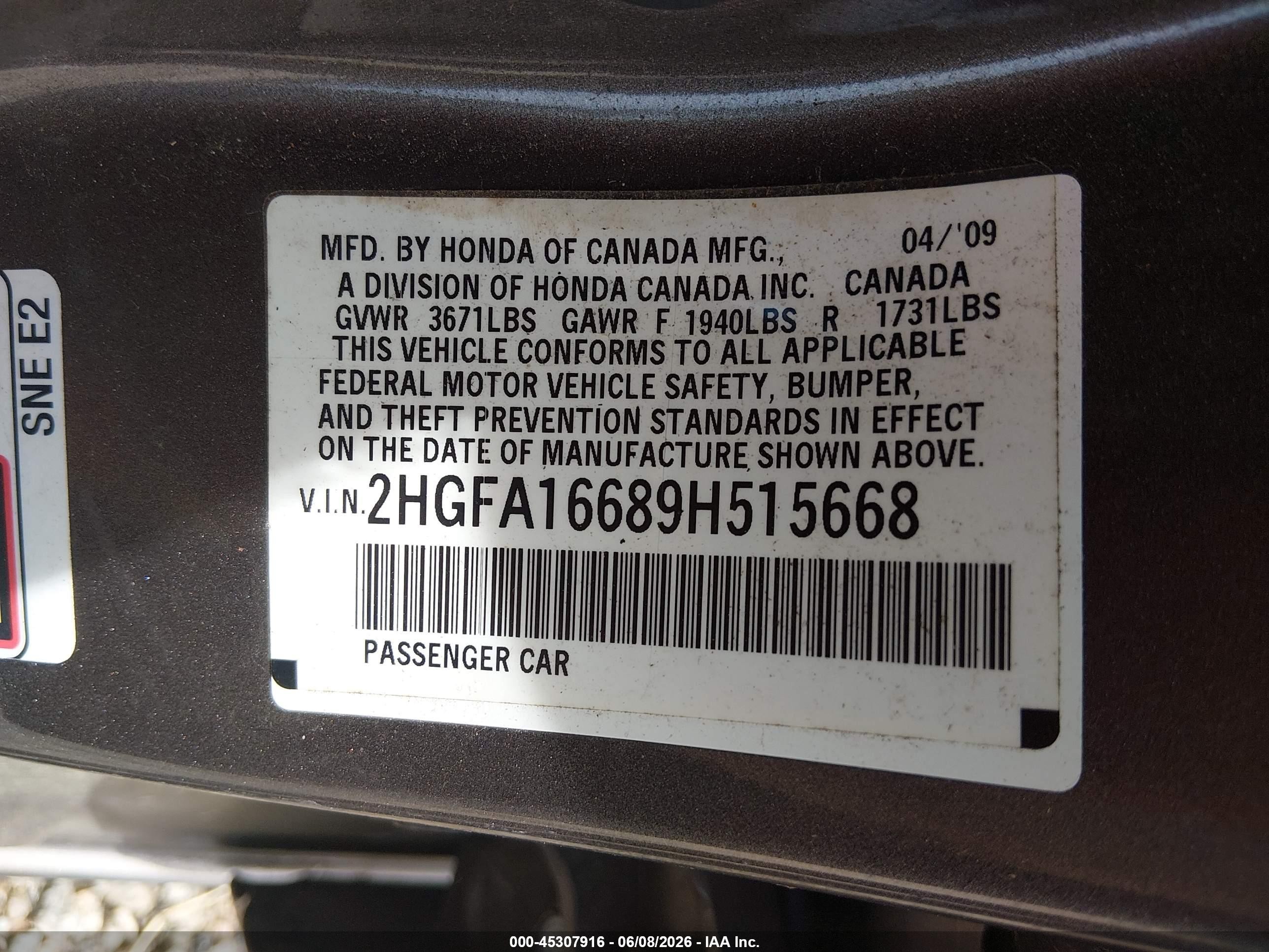 2009 Honda Civic Lx-s Gray vin: 2HGFA16689H515668