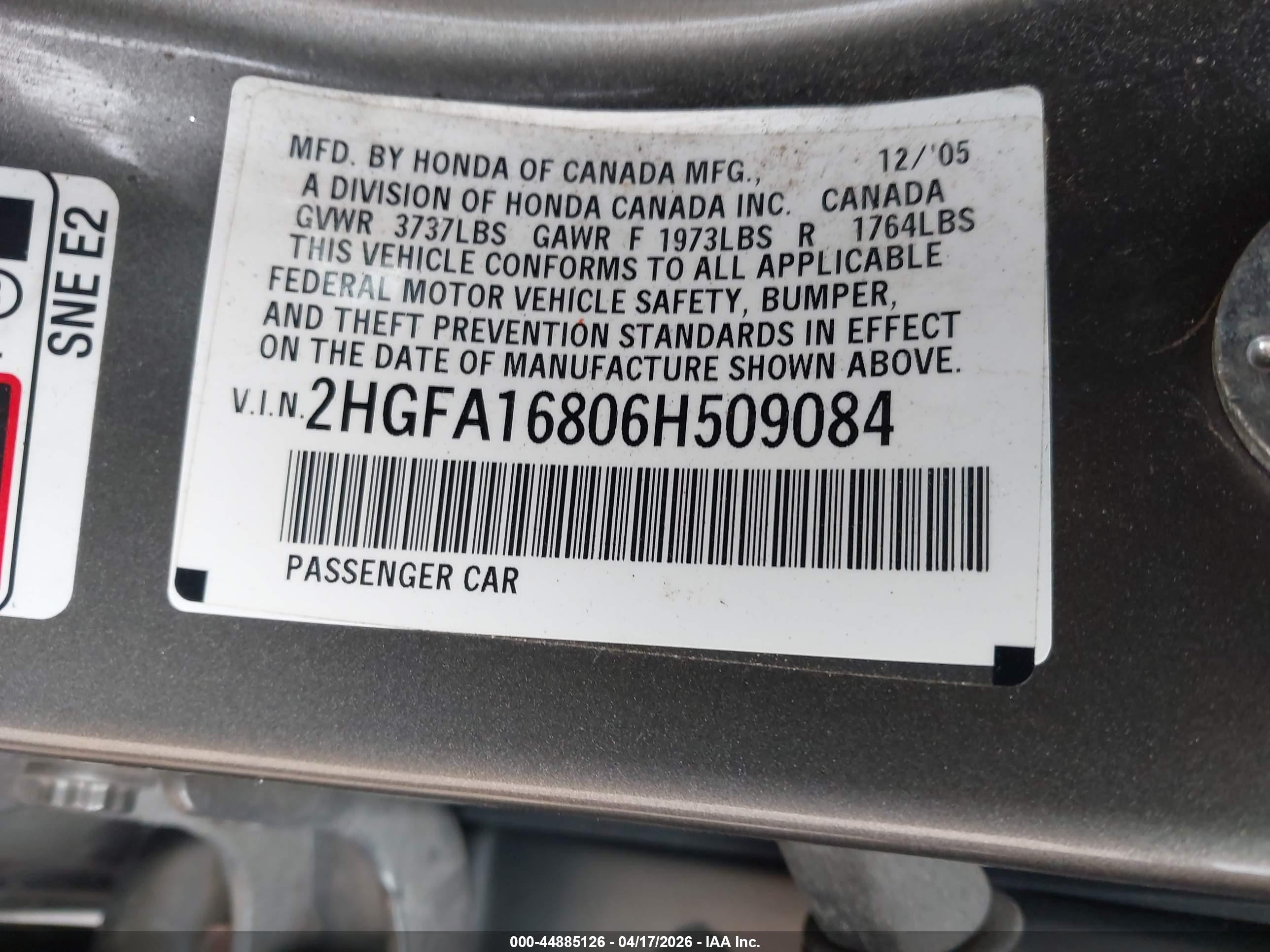 2006 Honda Civic Ex Gold vin: 2HGFA16806H509084