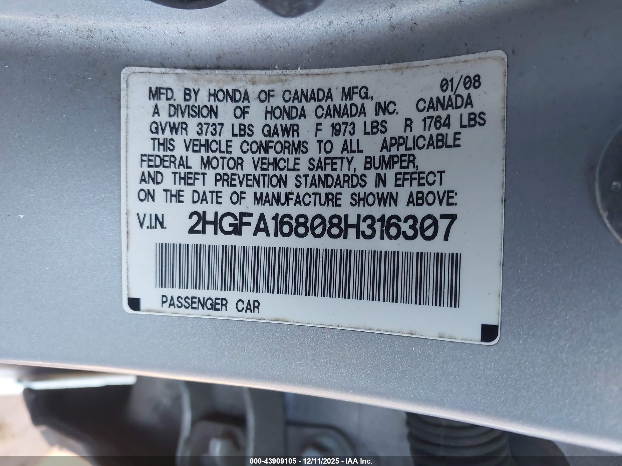 2008 Honda Civic Ex Silver vin: 2HGFA16808H316307