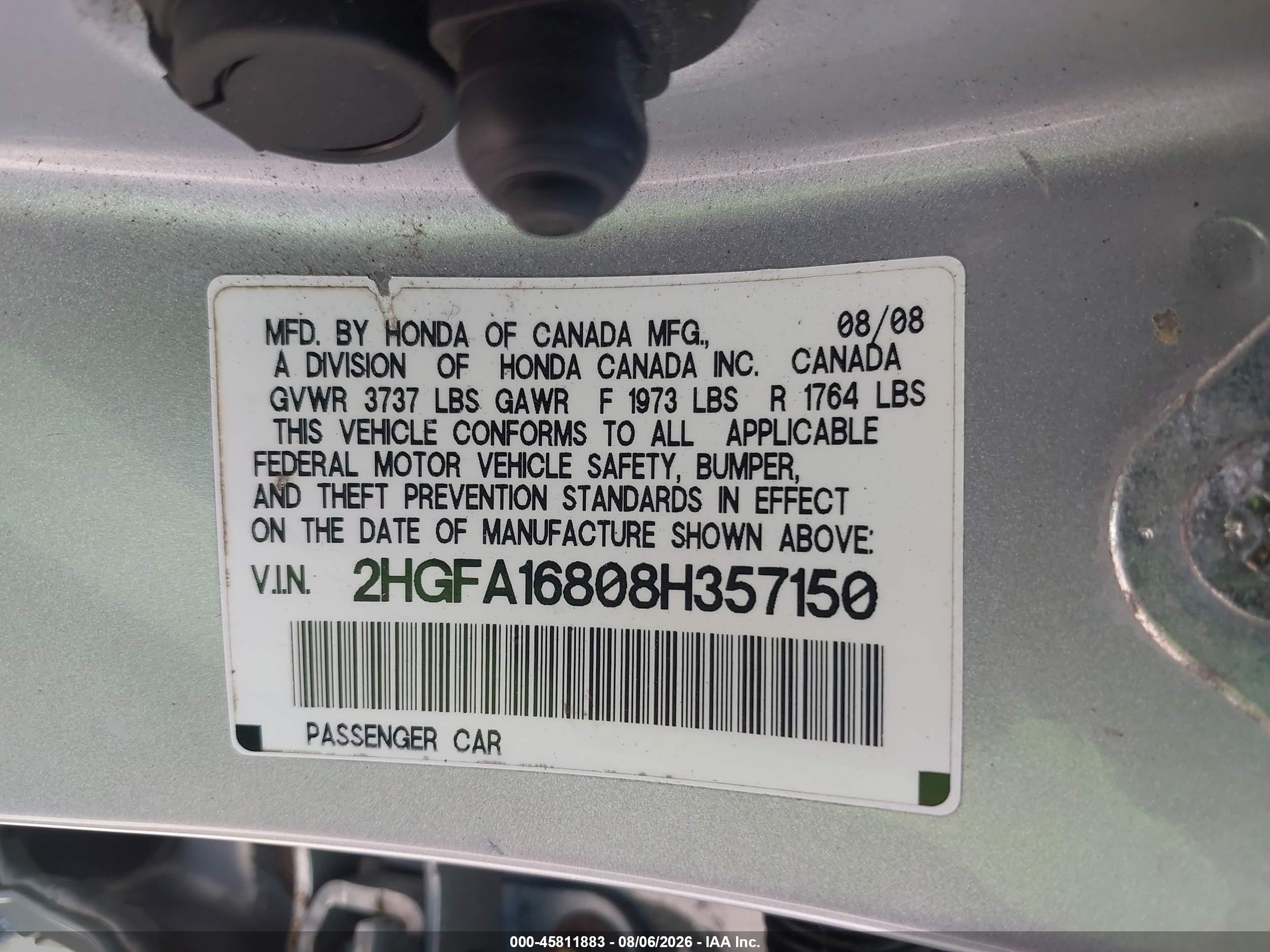 2008 Honda Civic Ex Gray vin: 2HGFA16808H357150