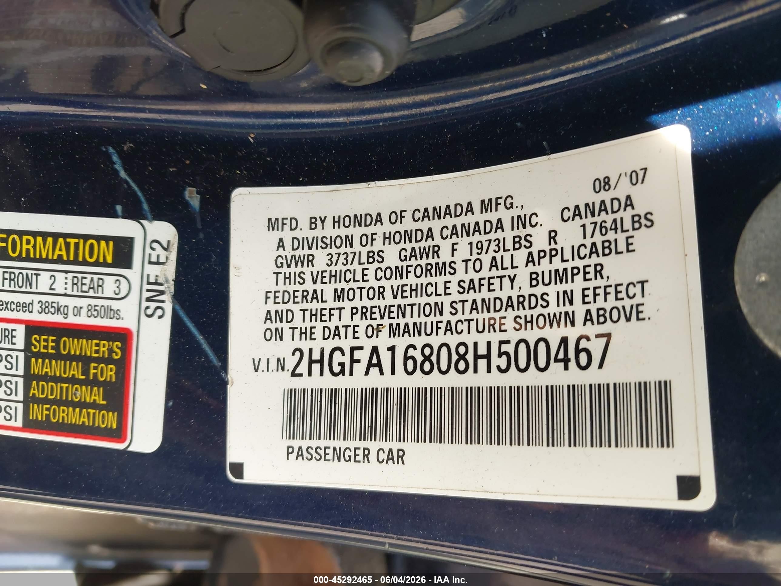 2008 Honda Civic Ex Blue vin: 2HGFA16808H500467