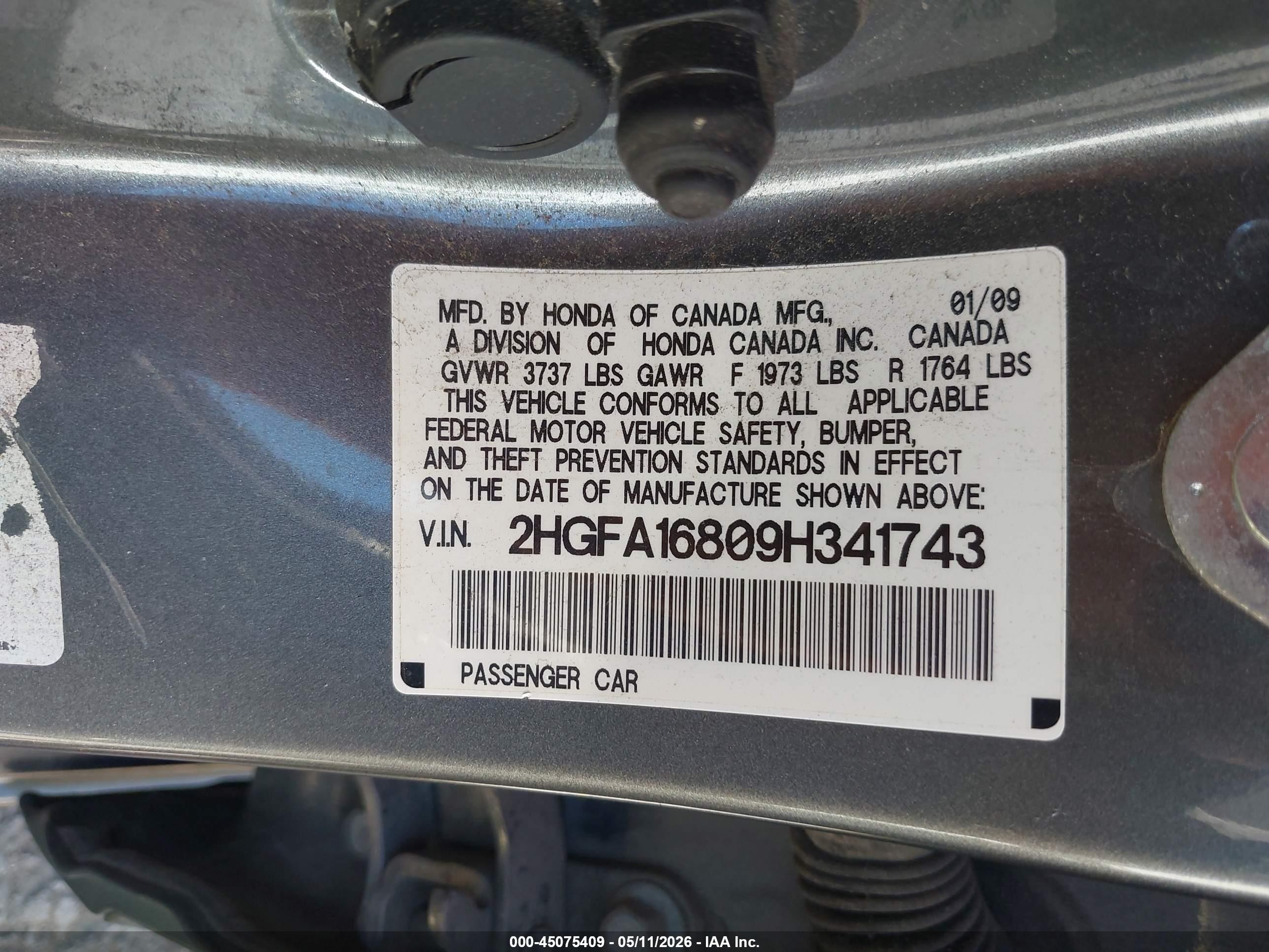 2009 Honda Civic Ex Gray vin: 2HGFA16809H341743