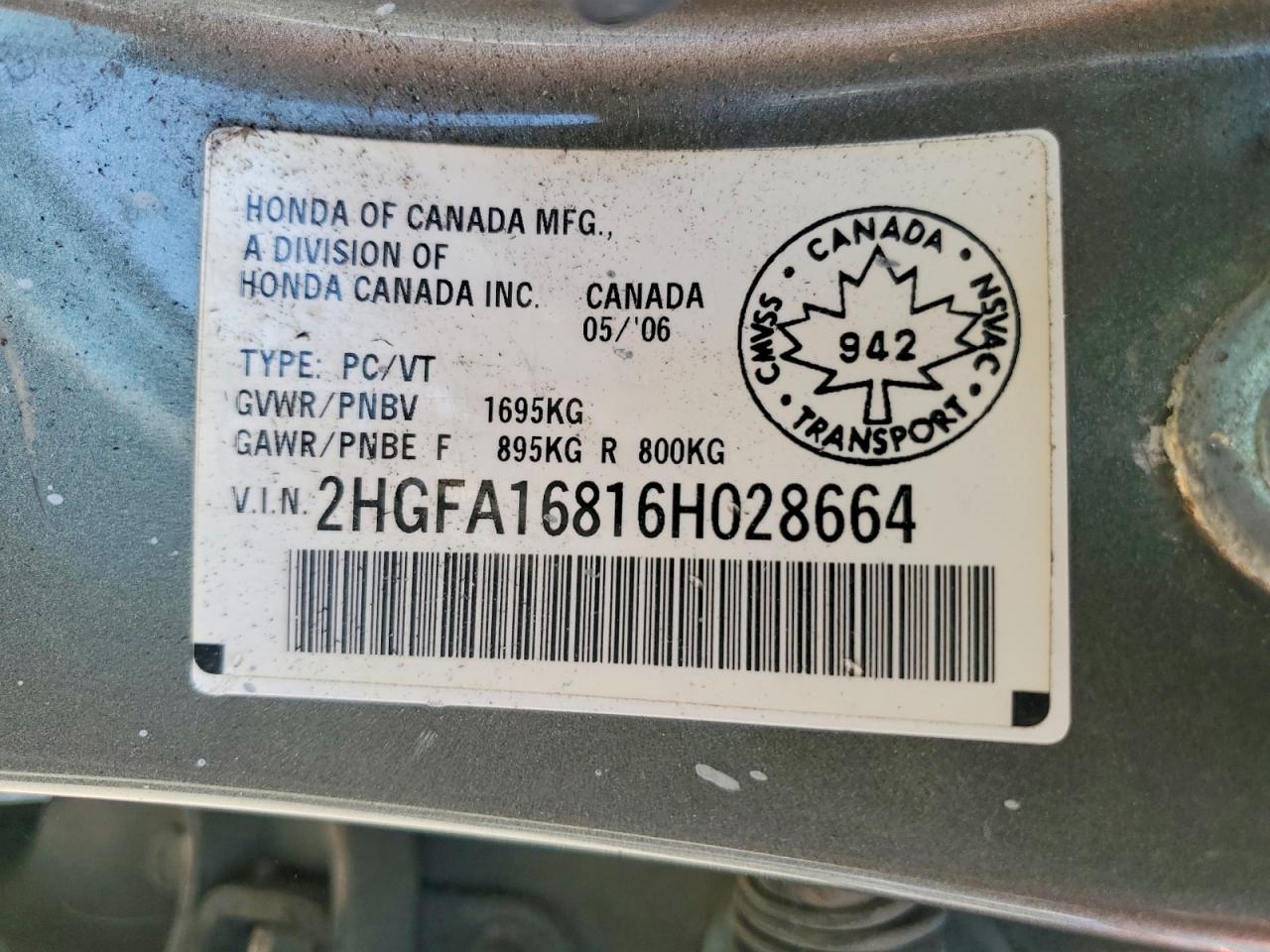 2006 Honda Civic Ex Gray vin: 2HGFA16816H028664