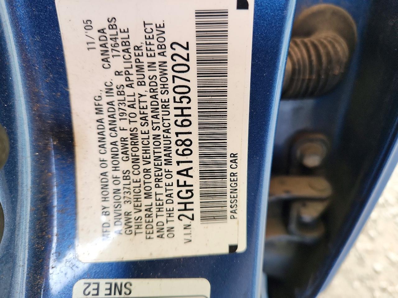 2006 Honda Civic Ex Blue vin: 2HGFA16816H507022