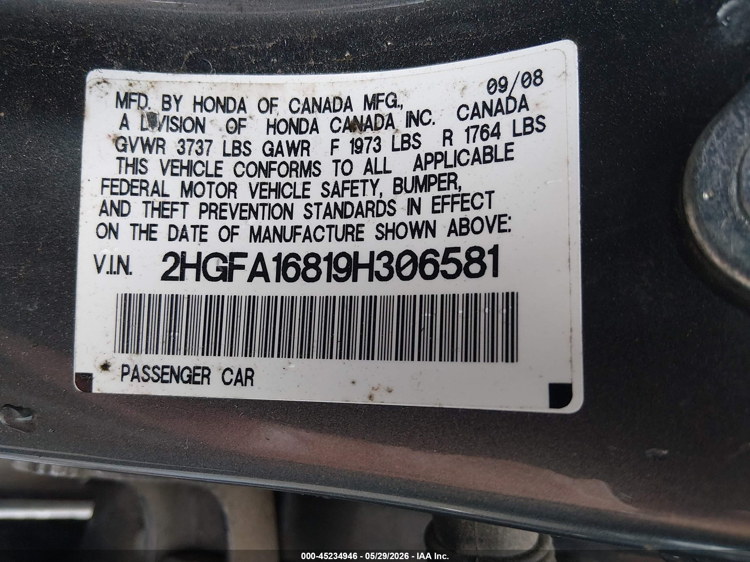 2009 Honda Civic Ex Gray vin: 2HGFA16819H306581
