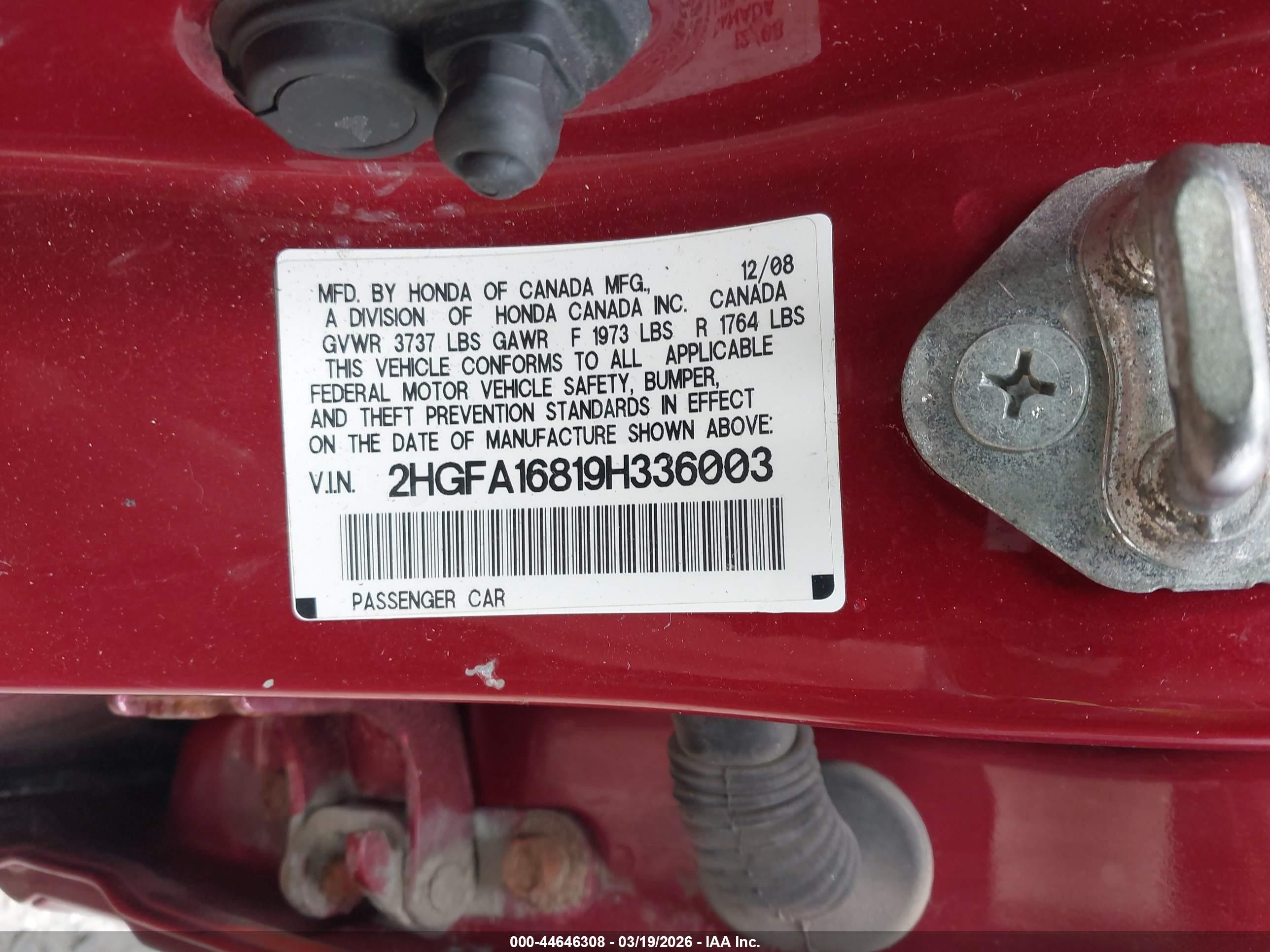 2009 Honda Civic Ex Red vin: 2HGFA16819H336003