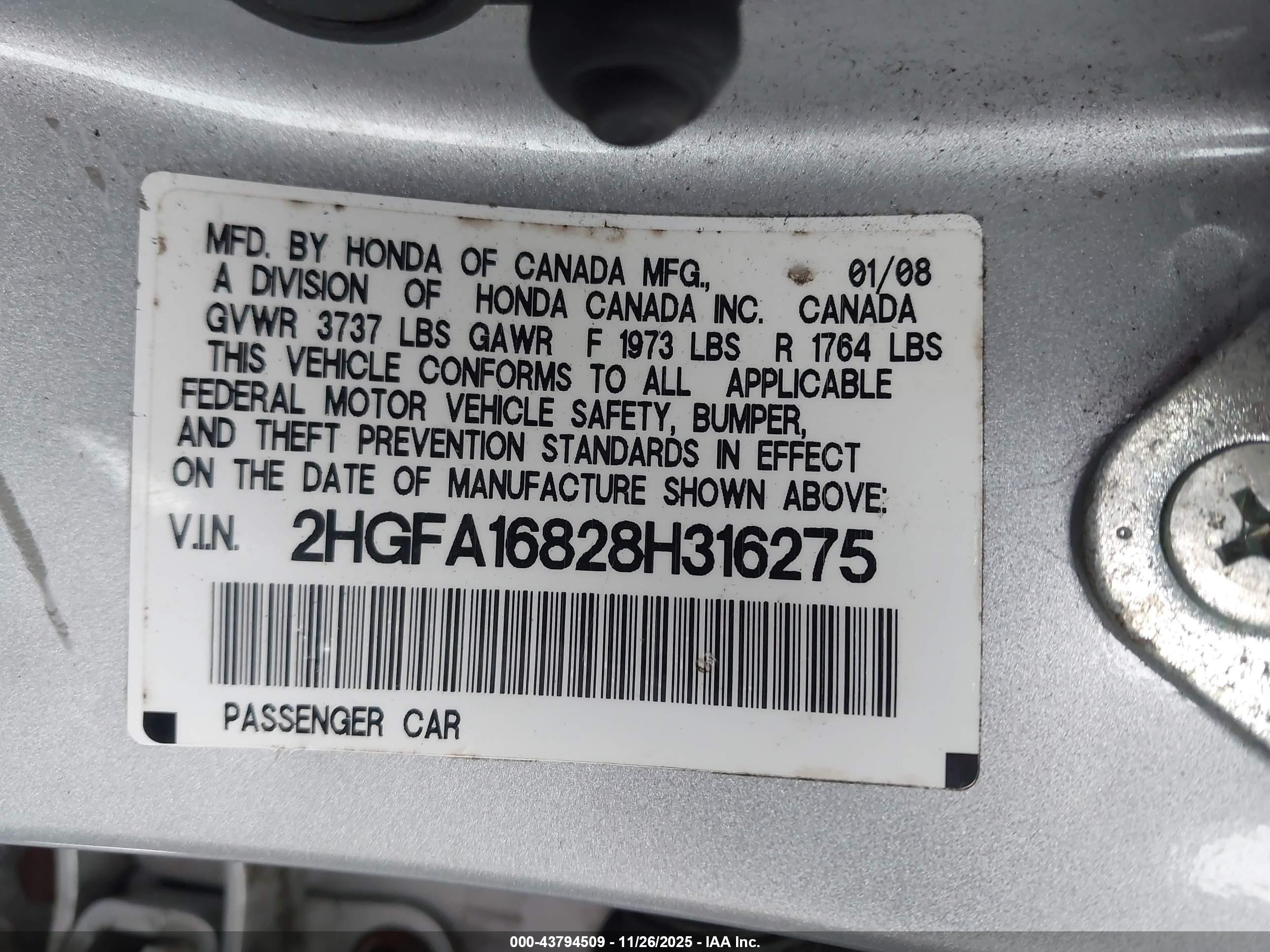 2008 Honda Civic Ex Silver vin: 2HGFA16828H316275