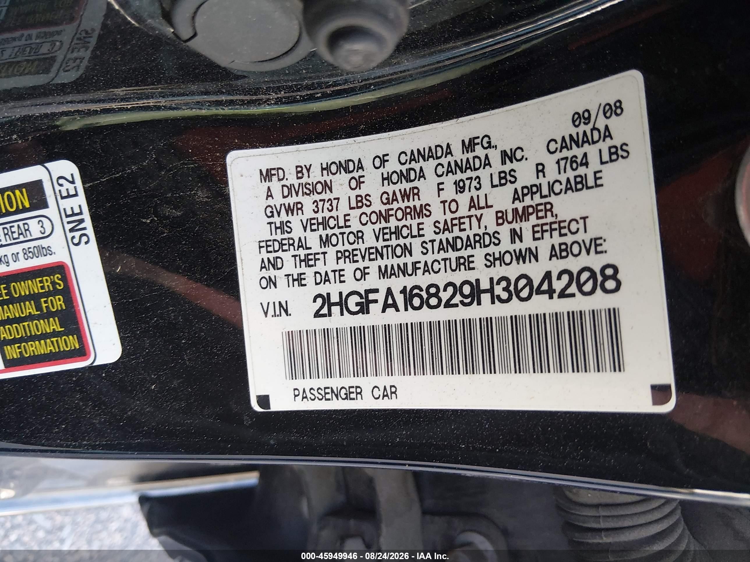 2009 Honda Civic Ex Black vin: 2HGFA16829H304208