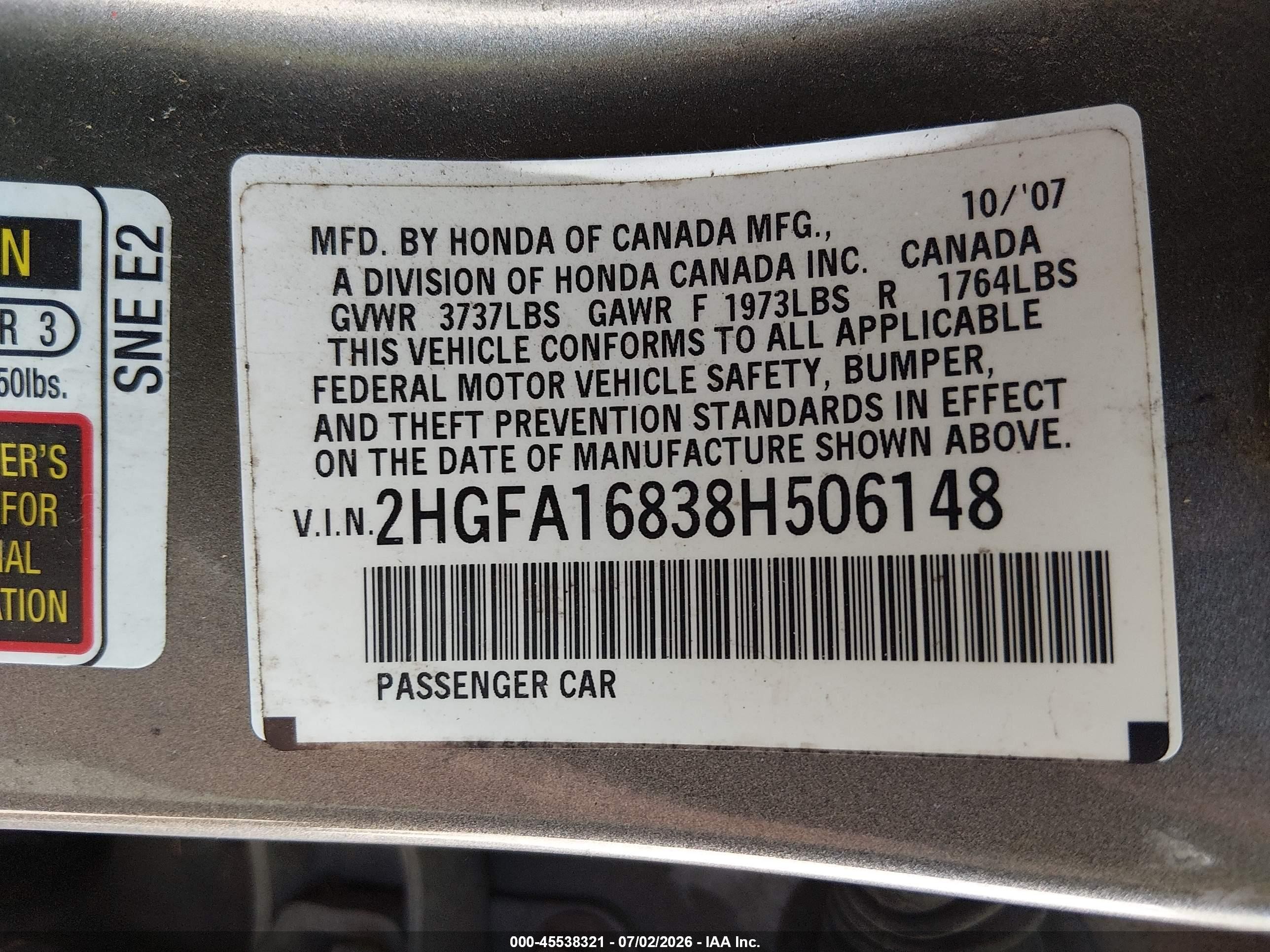 2008 Honda Civic Ex Gray vin: 2HGFA16838H506148