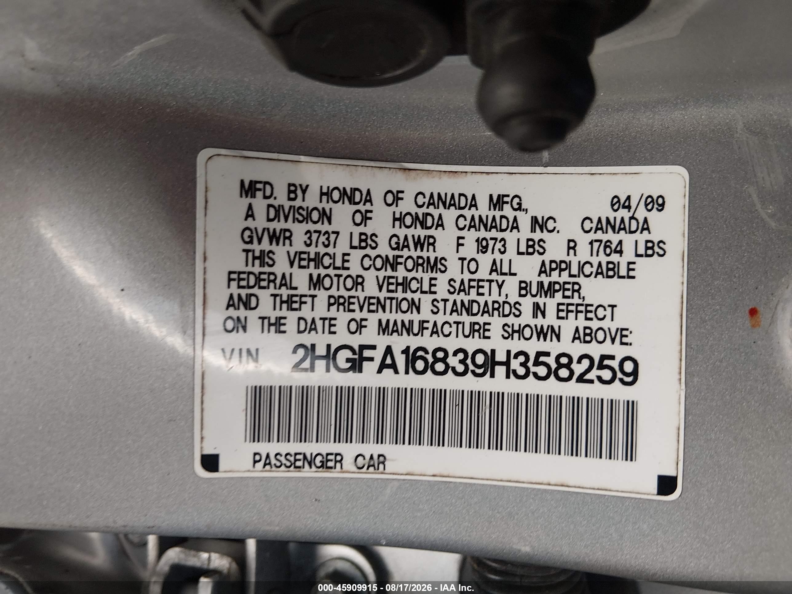 2009 Honda Civic Ex Серебряный vin: 2HGFA16839H358259