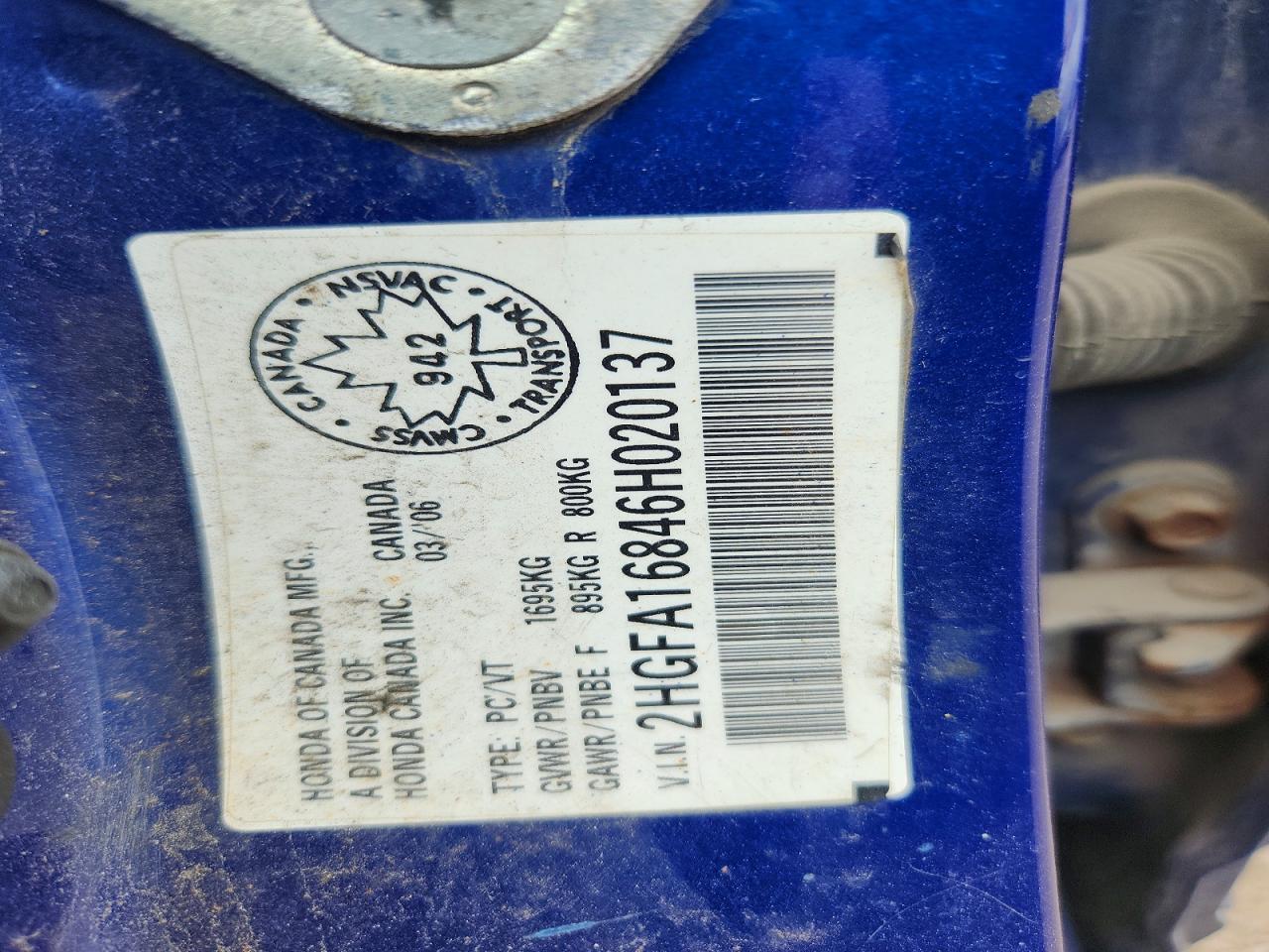 2006 Honda Civic Ex Blue vin: 2HGFA16846H020137
