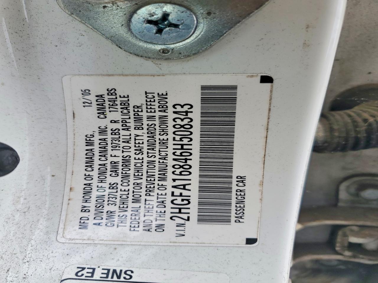 2006 Honda Civic Ex White vin: 2HGFA16846H508343