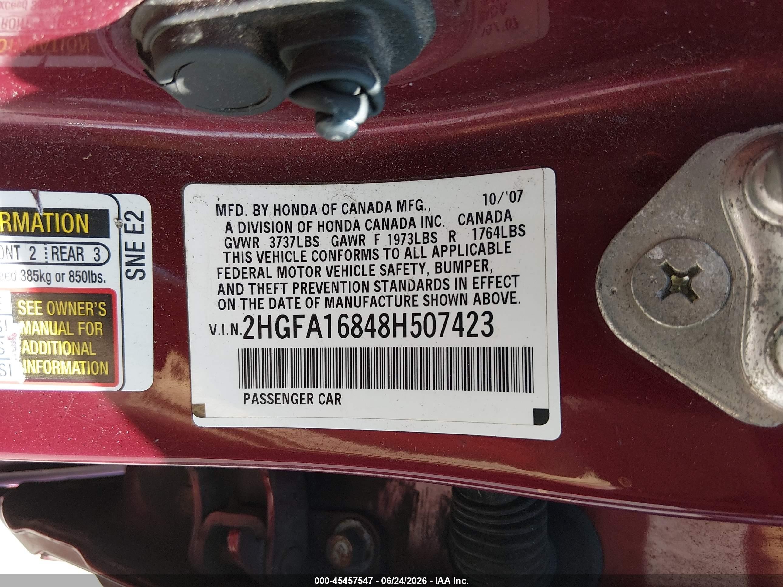 2008 Honda Civic Ex Red vin: 2HGFA16848H507423