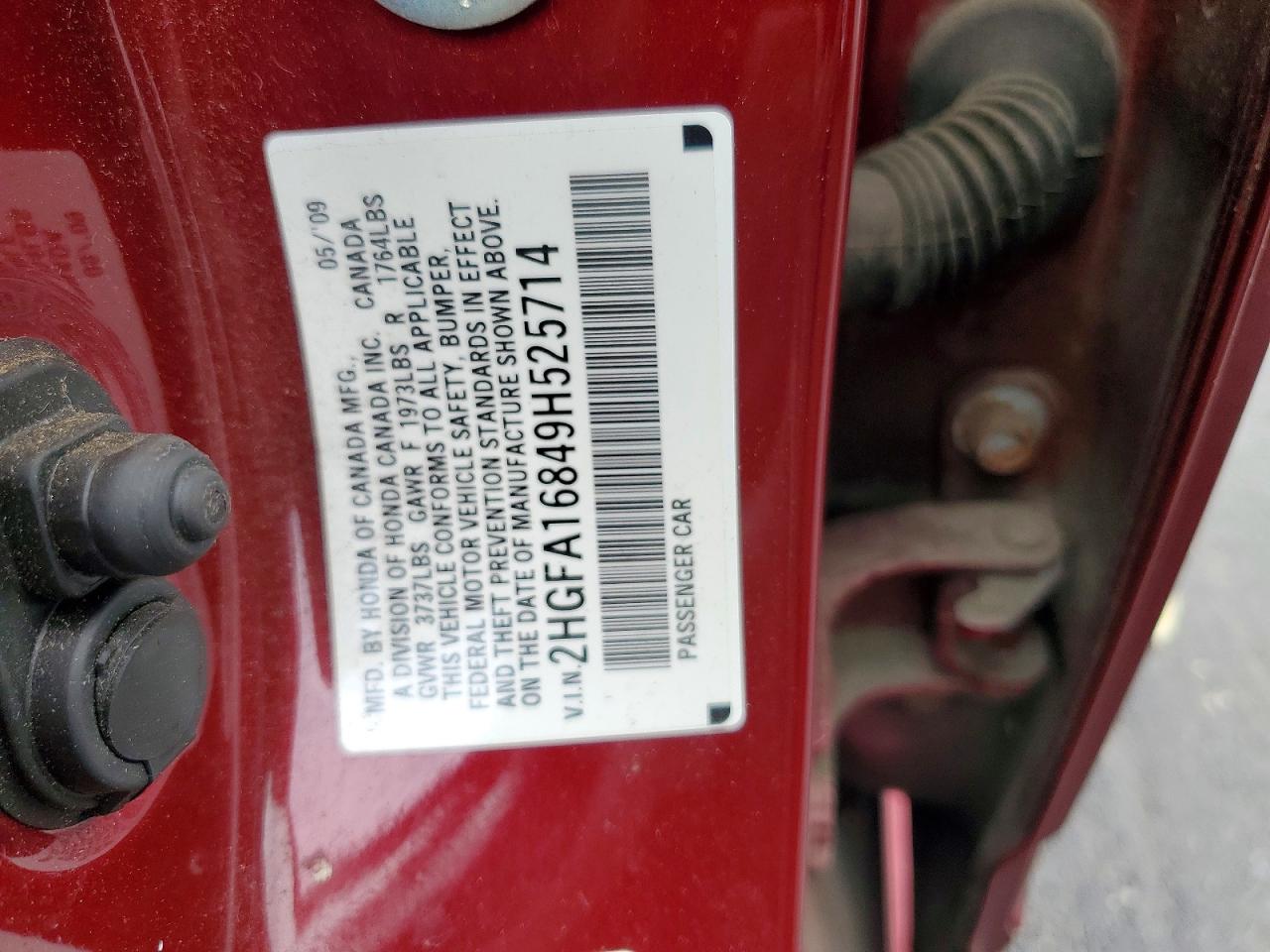 2009 Honda Civic Ex Red vin: 2HGFA16849H525714