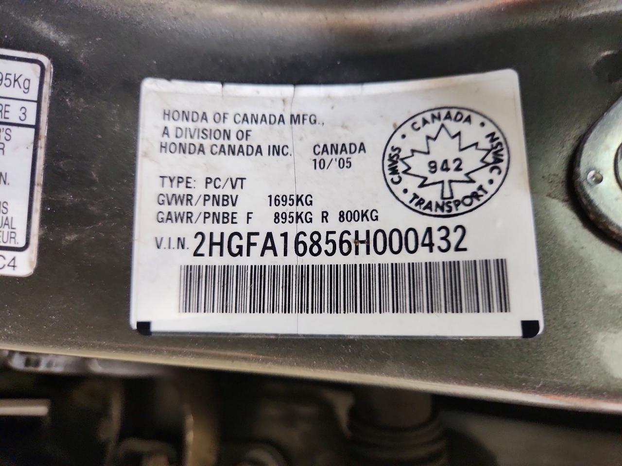 2006 Honda Civic Ex Silver vin: 2HGFA16856H000432