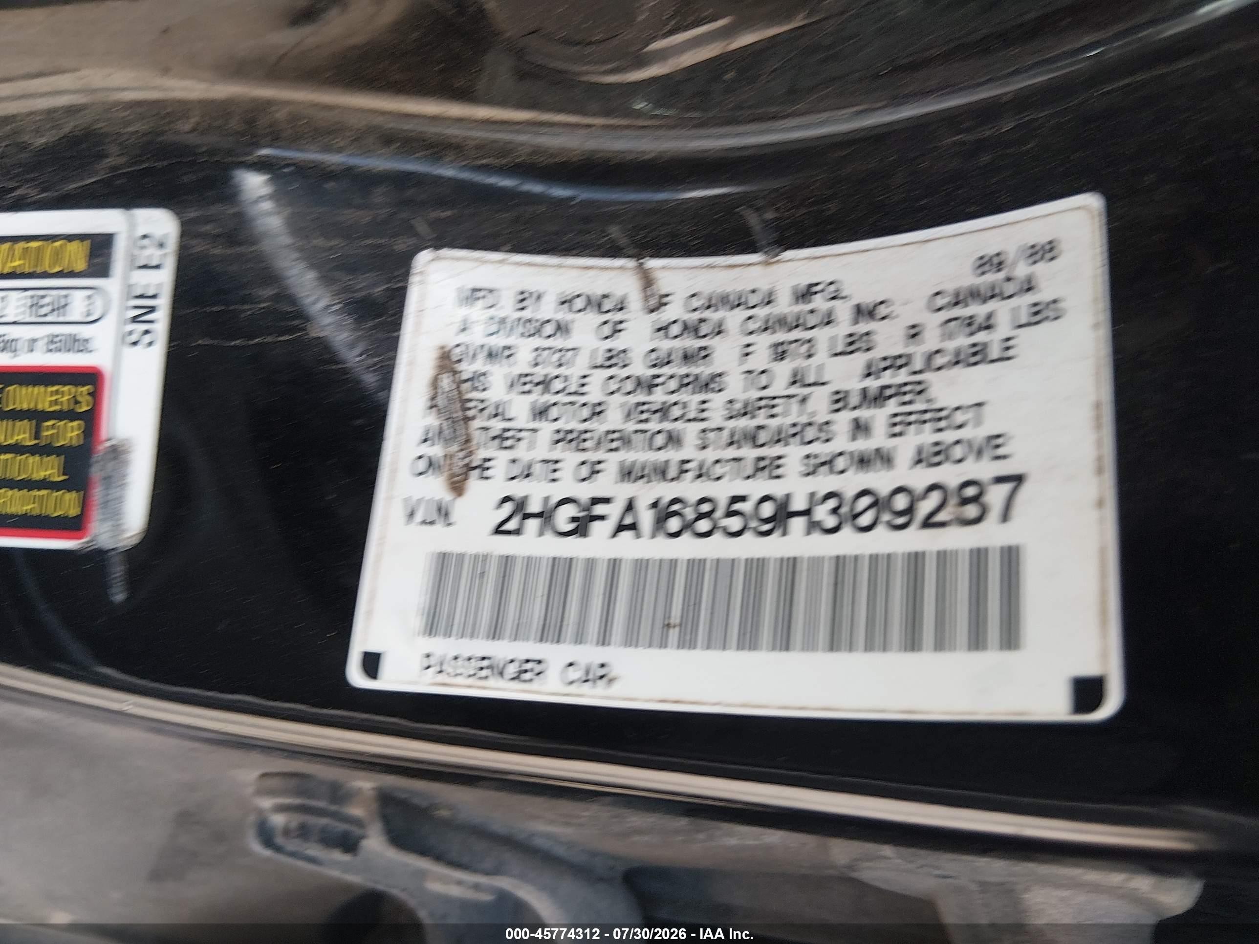 2009 Honda Civic Ex Black vin: 2HGFA16859H309287