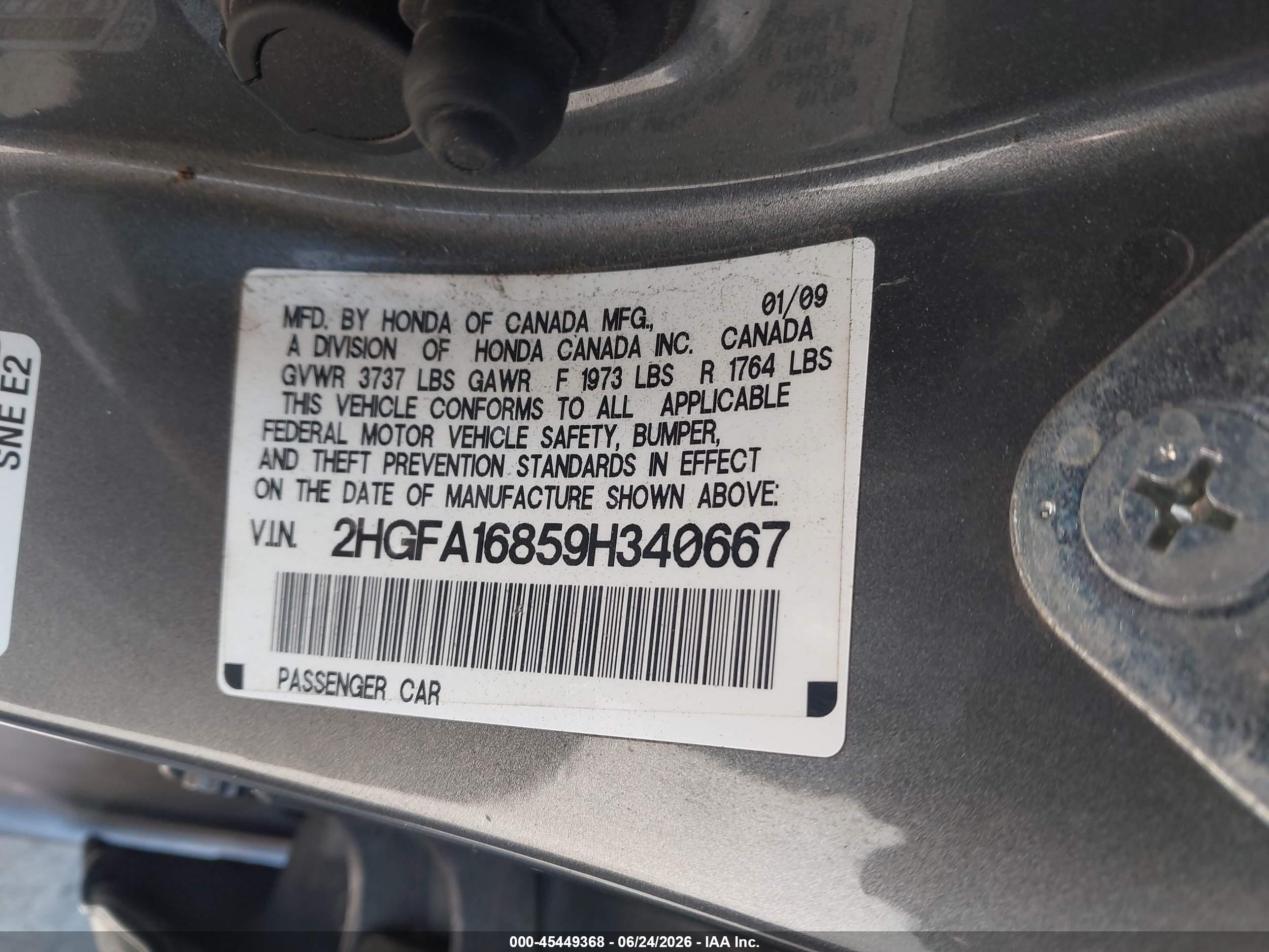 2009 Honda Civic Ex Gray vin: 2HGFA16859H340667