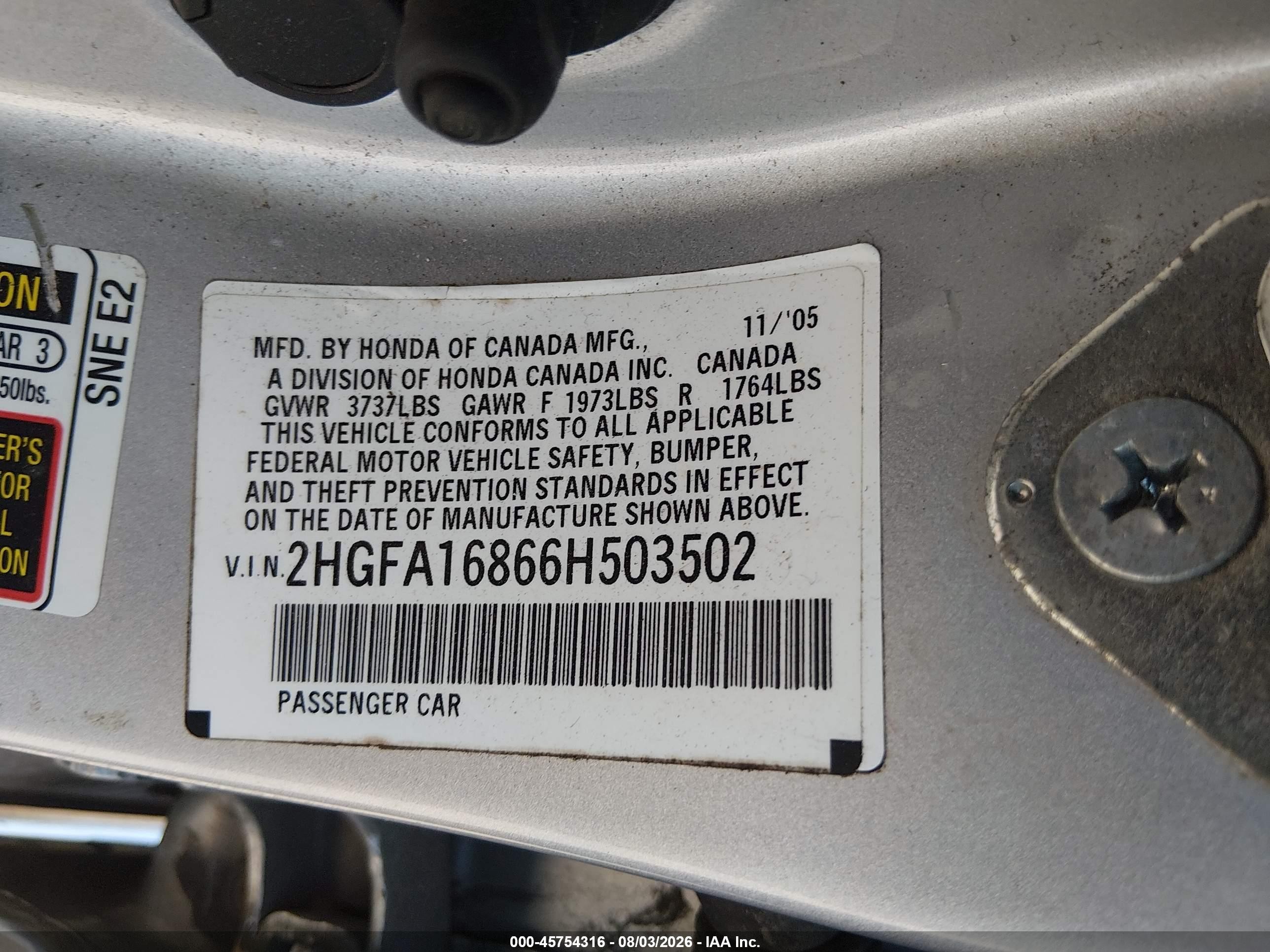 2006 Honda Civic Ex Silver vin: 2HGFA16866H503502