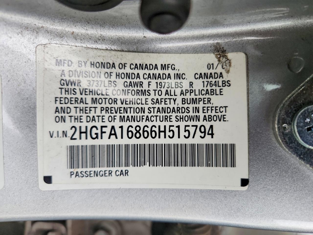 2006 Honda Civic Ex Silver vin: 2HGFA16866H515794