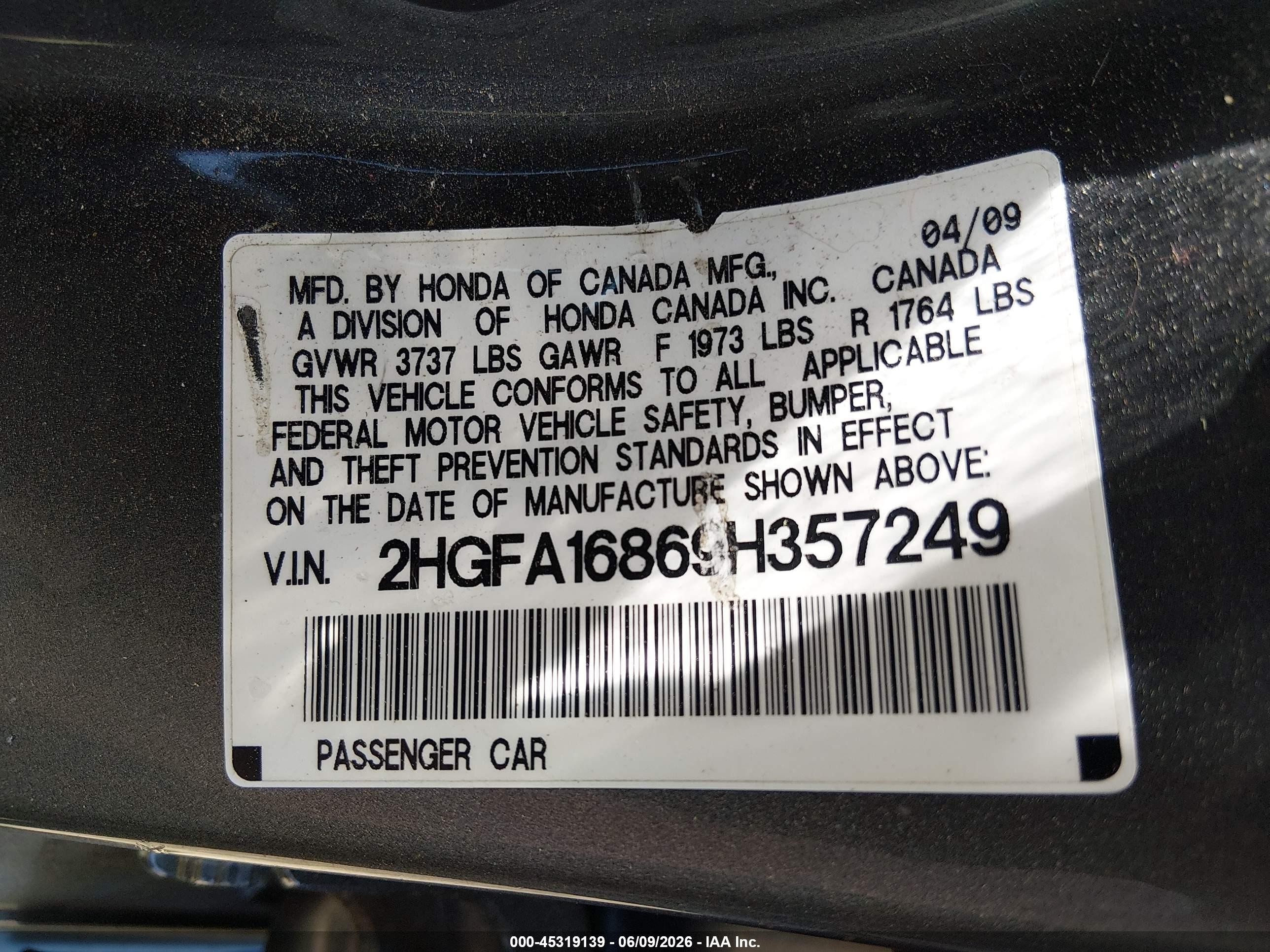 2009 Honda Civic Ex Gray vin: 2HGFA16869H357249