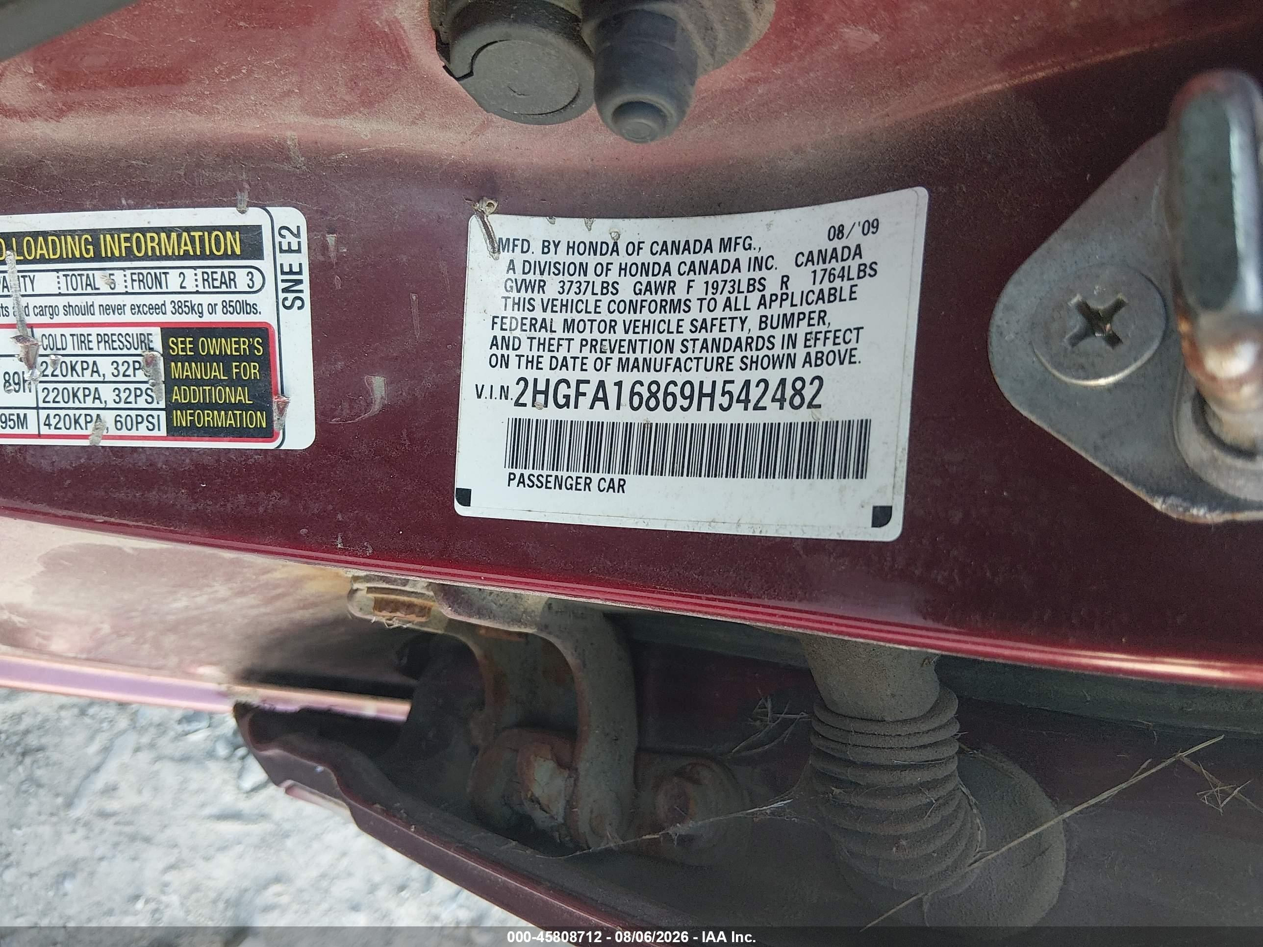 2009 Honda Civic Ex Бордовый vin: 2HGFA16869H542482
