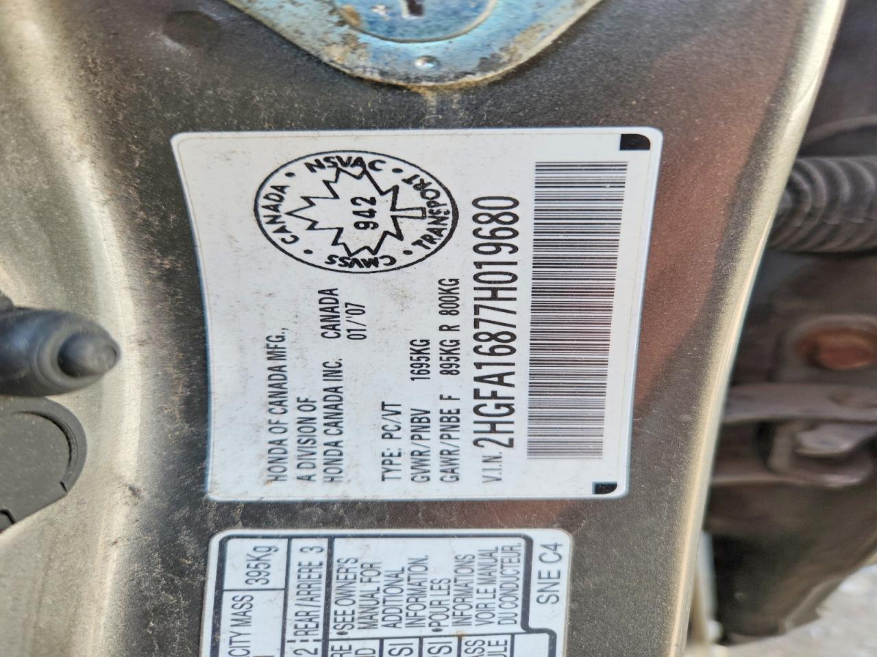 2007 Honda Civic Ex Gray vin: 2HGFA16877H019680