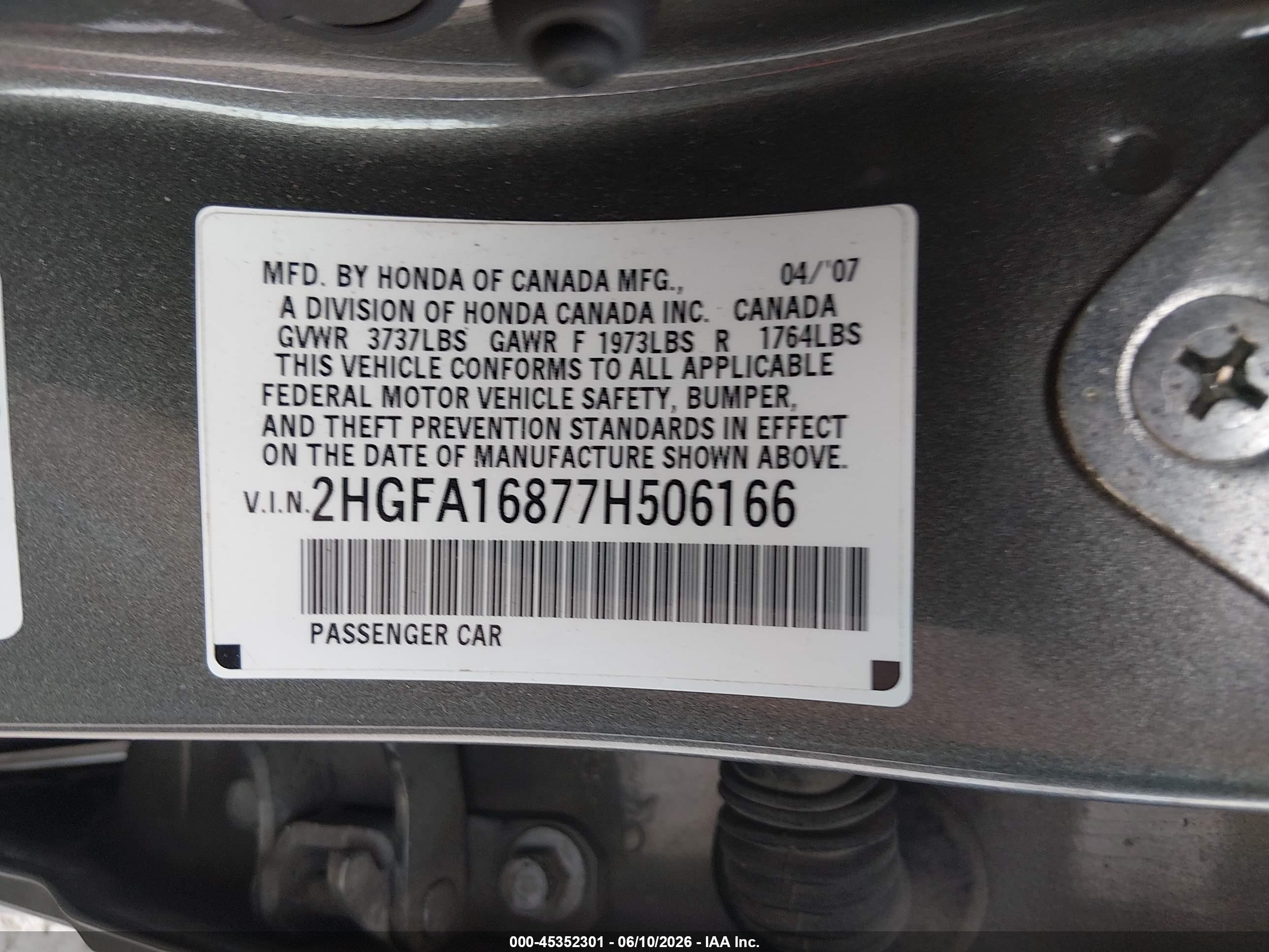 2007 Honda Civic Ex Gray vin: 2HGFA16877H506166