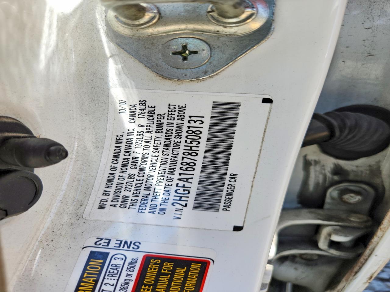 2008 Honda Civic Ex White vin: 2HGFA16878H508131