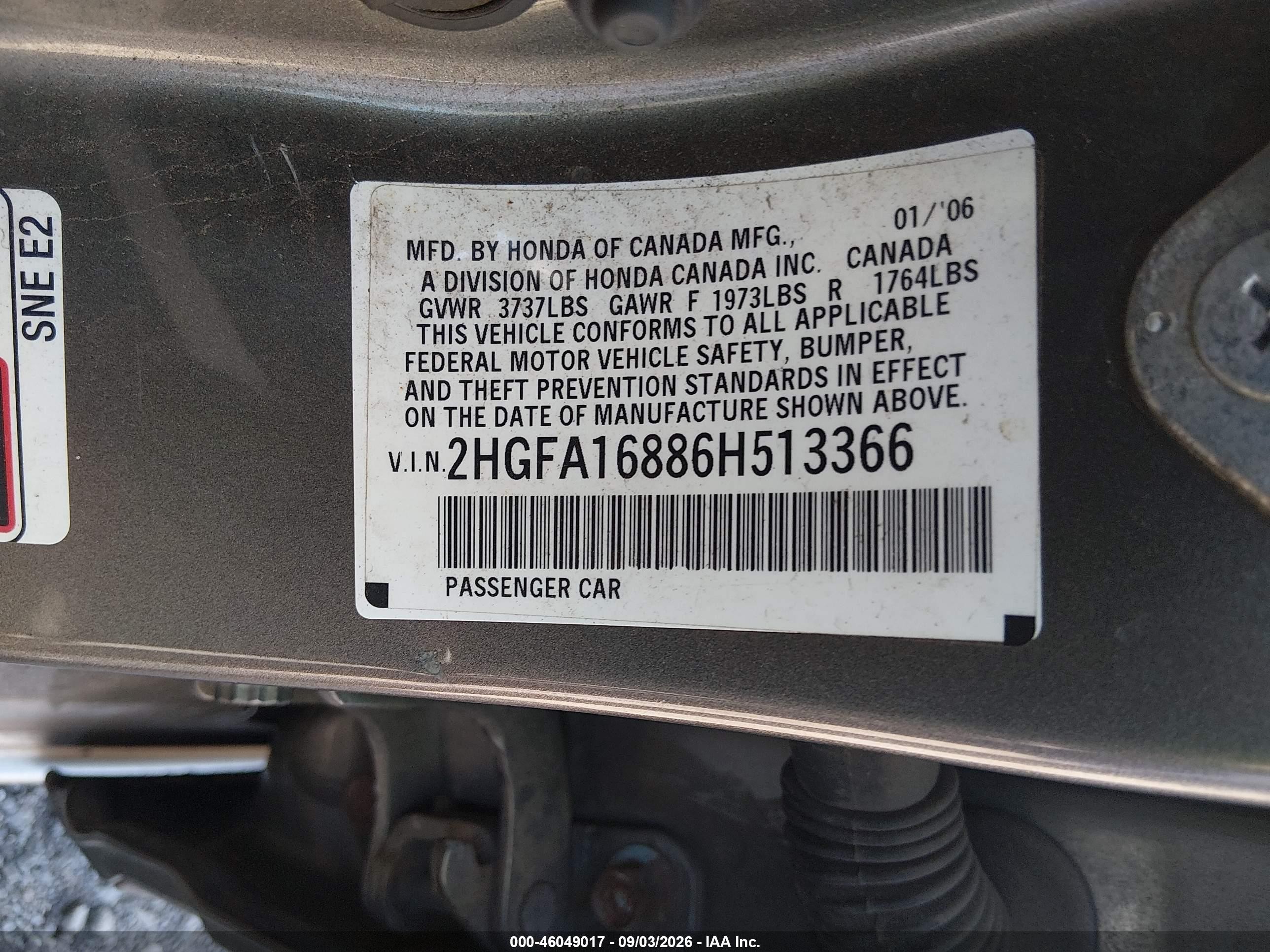 2006 Honda Civic Ex Gray vin: 2HGFA16886H513366