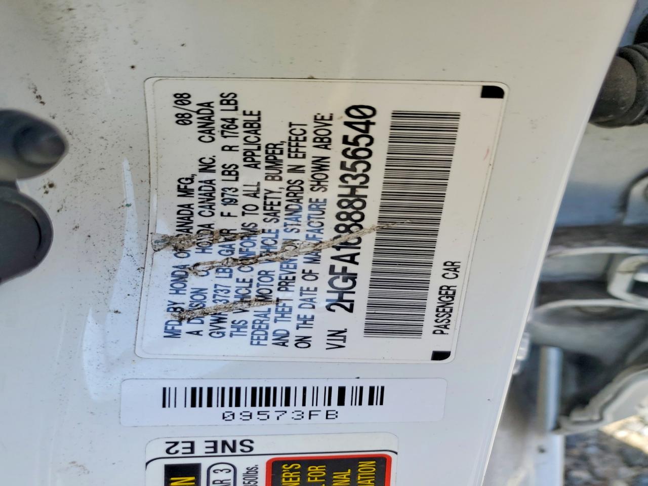2008 Honda Civic Ex White vin: 2HGFA16888H356540