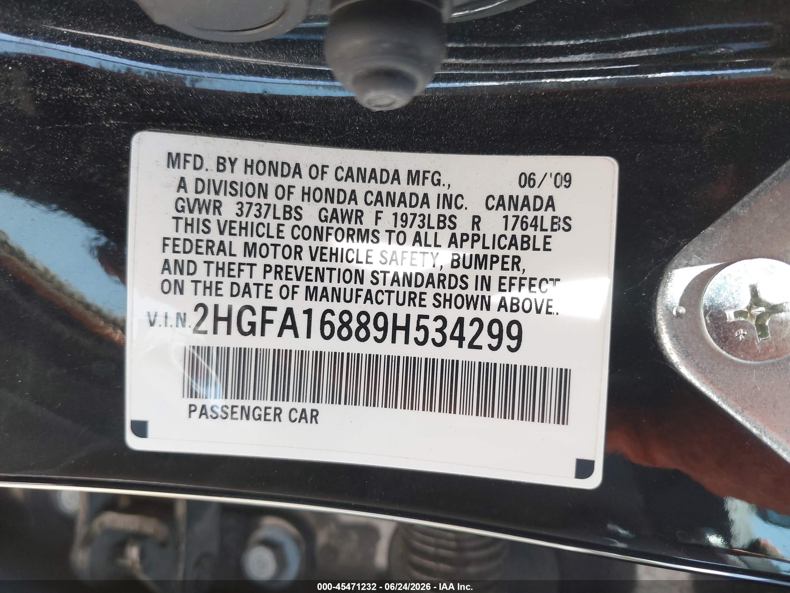 2009 Honda Civic Ex Black vin: 2HGFA16889H534299