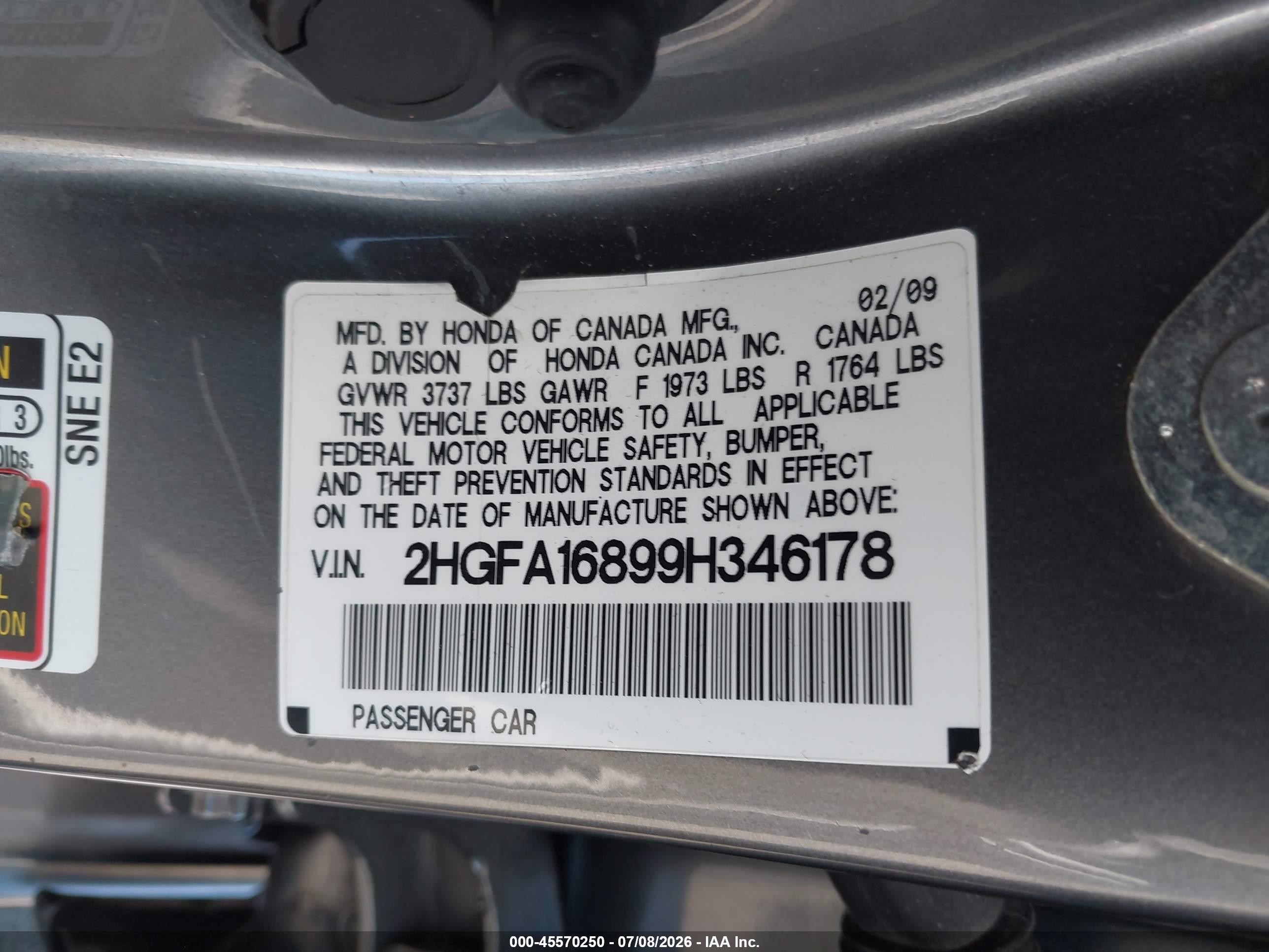 2009 Honda Civic Ex Gray vin: 2HGFA16899H346178