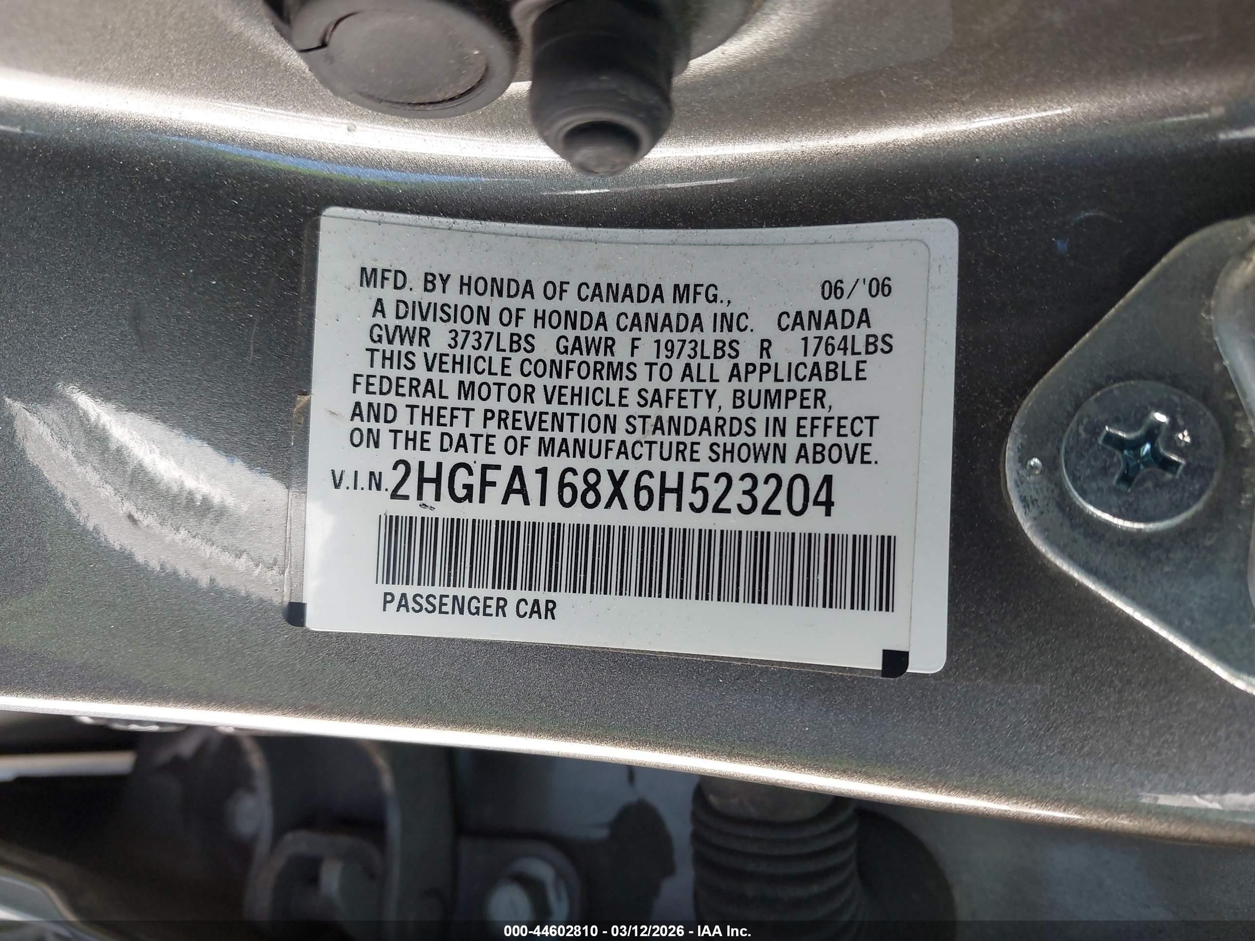 2006 Honda Civic Ex Gray vin: 2HGFA168X6H523204