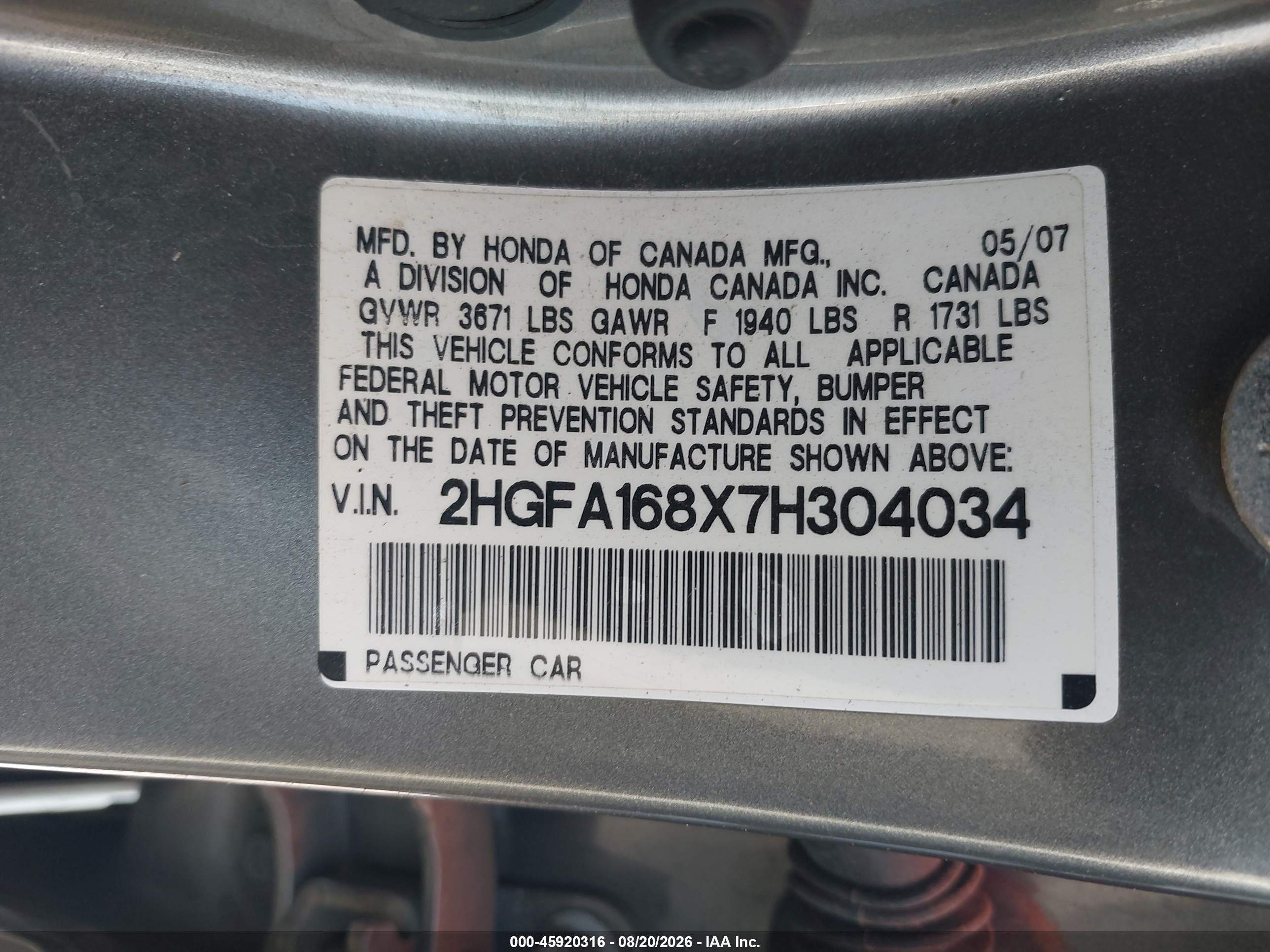 2007 Honda Civic Ex Gray vin: 2HGFA168X7H304034
