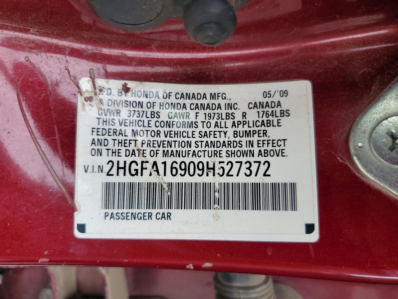 2009 Honda Civic Exl Red vin: 2HGFA16909H527372