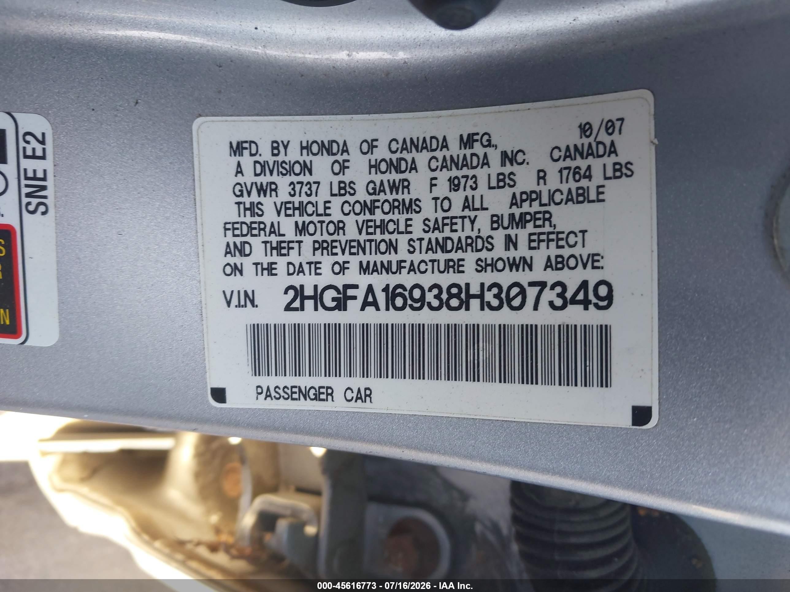 2008 Honda Civic Ex-l Silver vin: 2HGFA16938H307349
