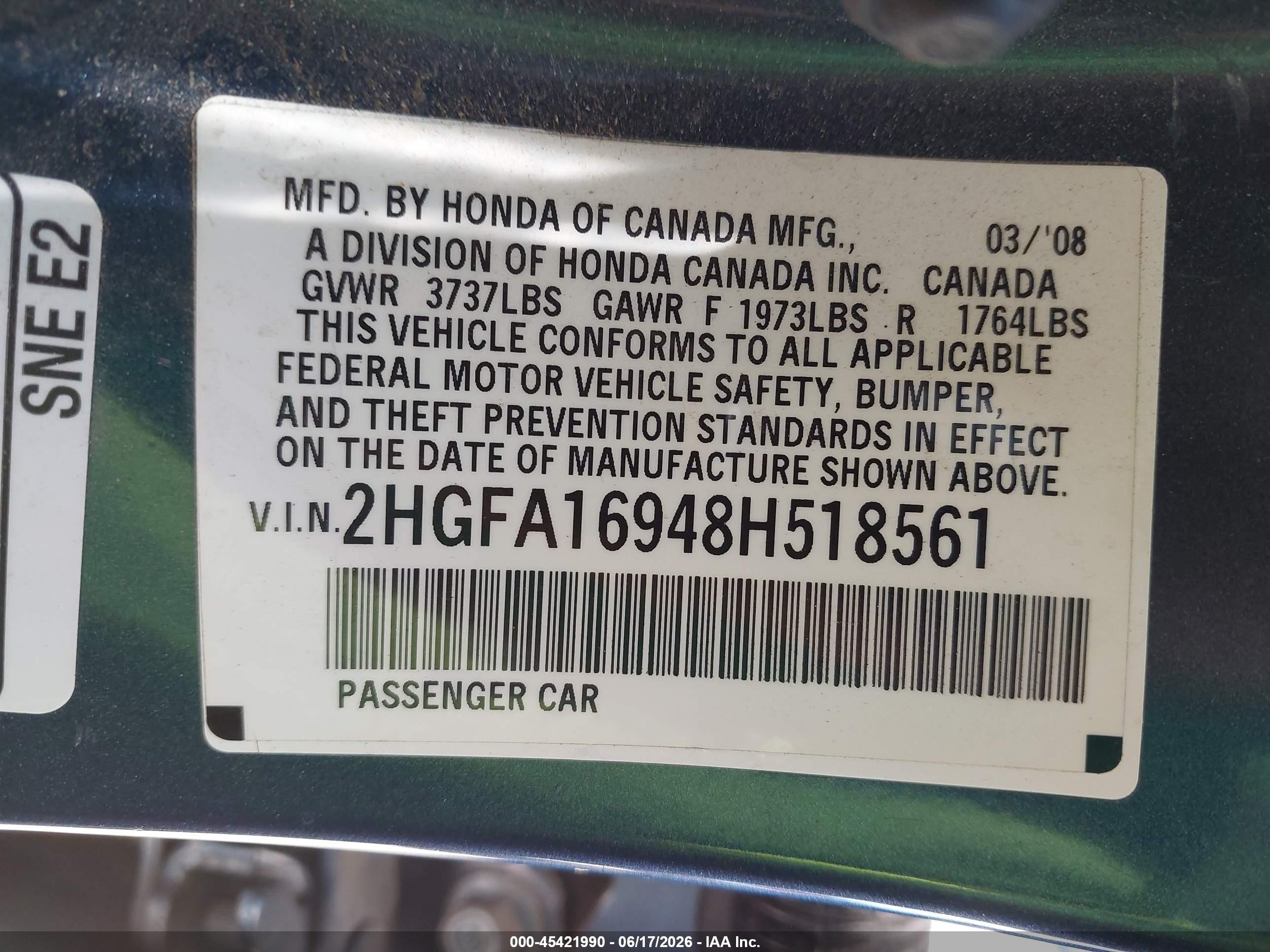 2008 Honda Civic Ex-l Blue vin: 2HGFA16948H518561