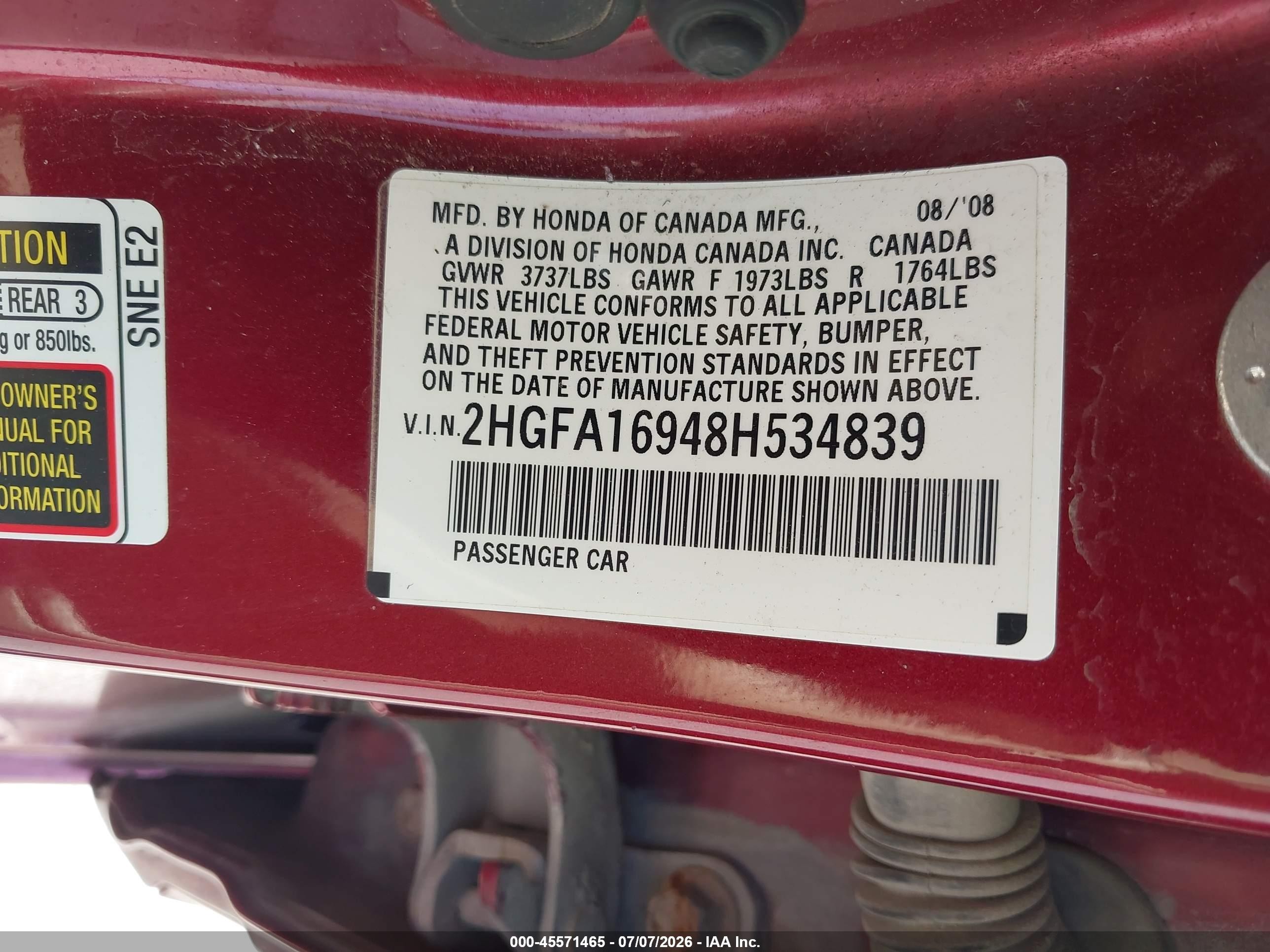 2008 Honda Civic Ex-l Maroon vin: 2HGFA16948H534839