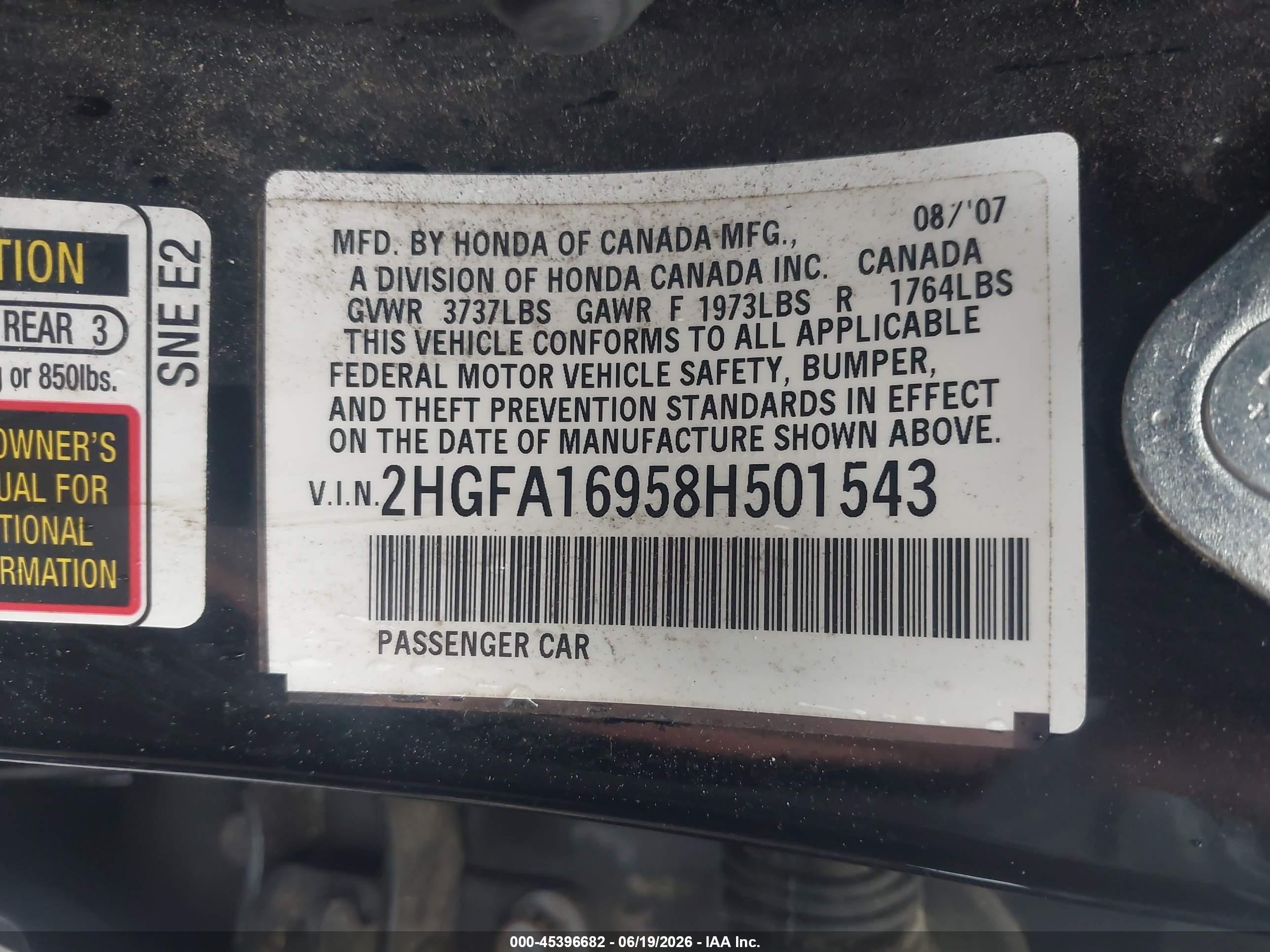 2008 Honda Civic Ex-l Black vin: 2HGFA16958H501543