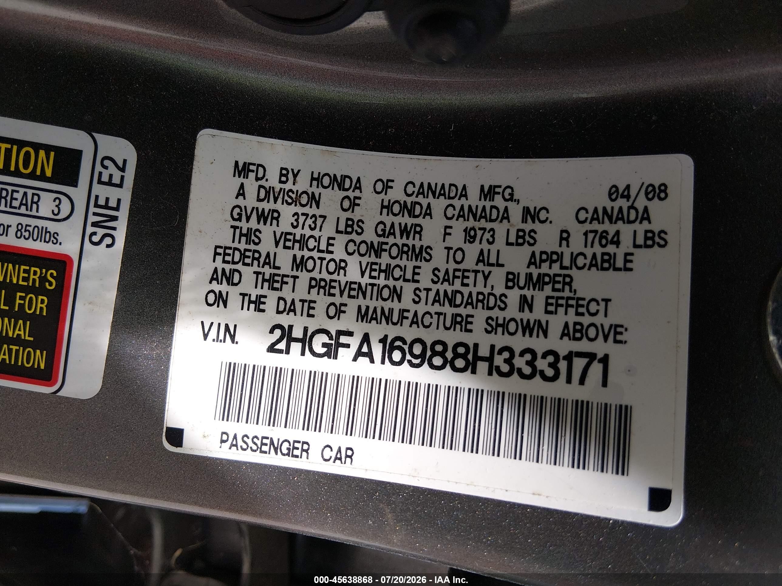 2008 Honda Civic Ex-l Gray vin: 2HGFA16988H333171