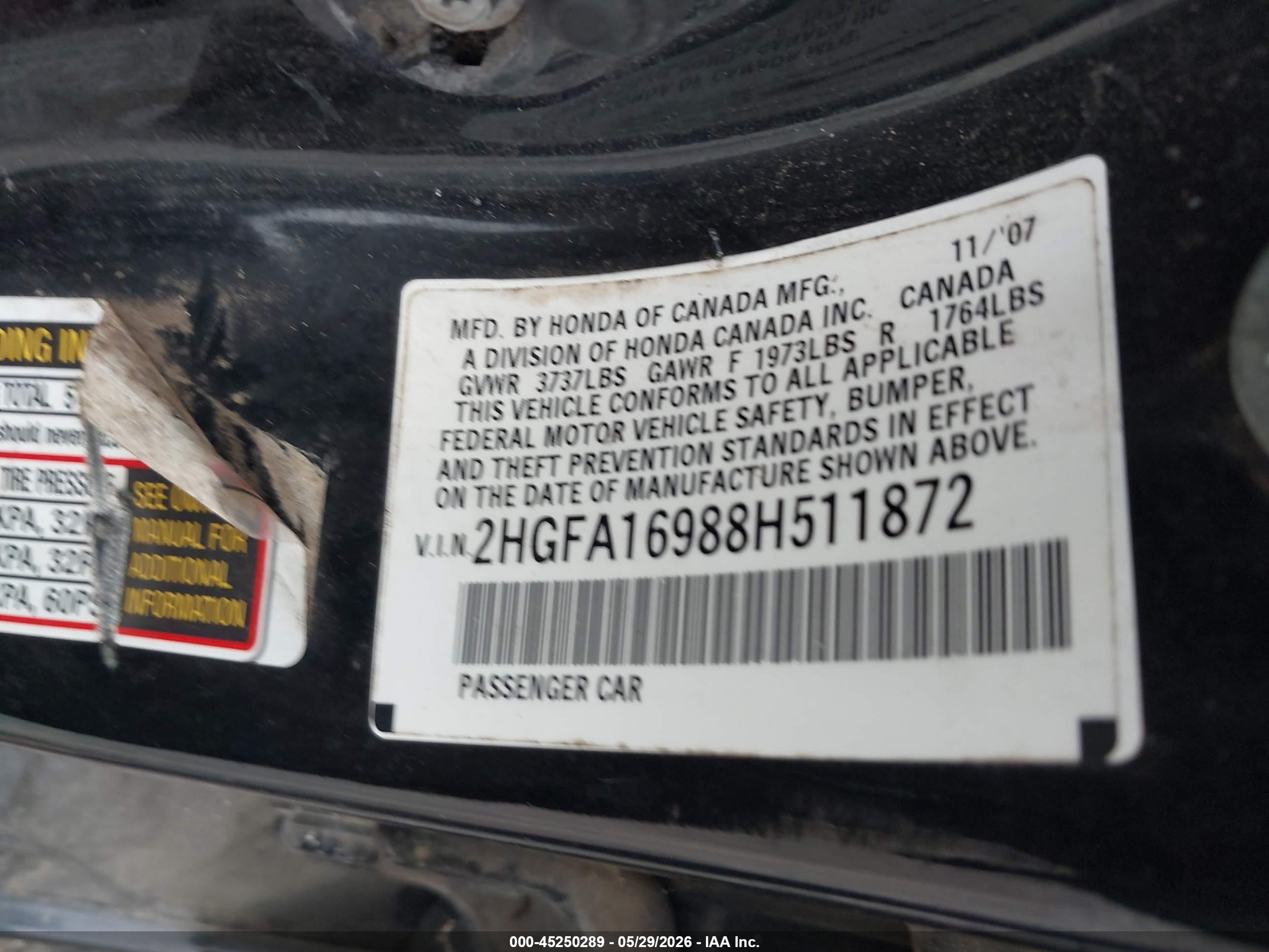 2008 Honda Civic Ex-l Black vin: 2HGFA16988H511872