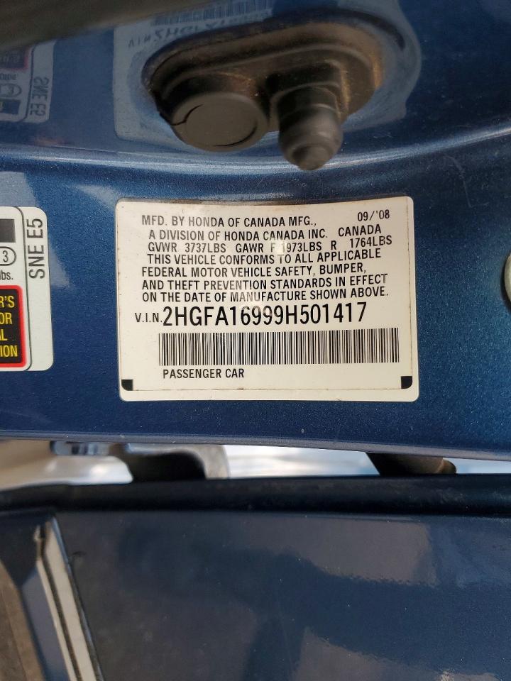 2009 Honda Civic Exl Blue vin: 2HGFA16999H501417
