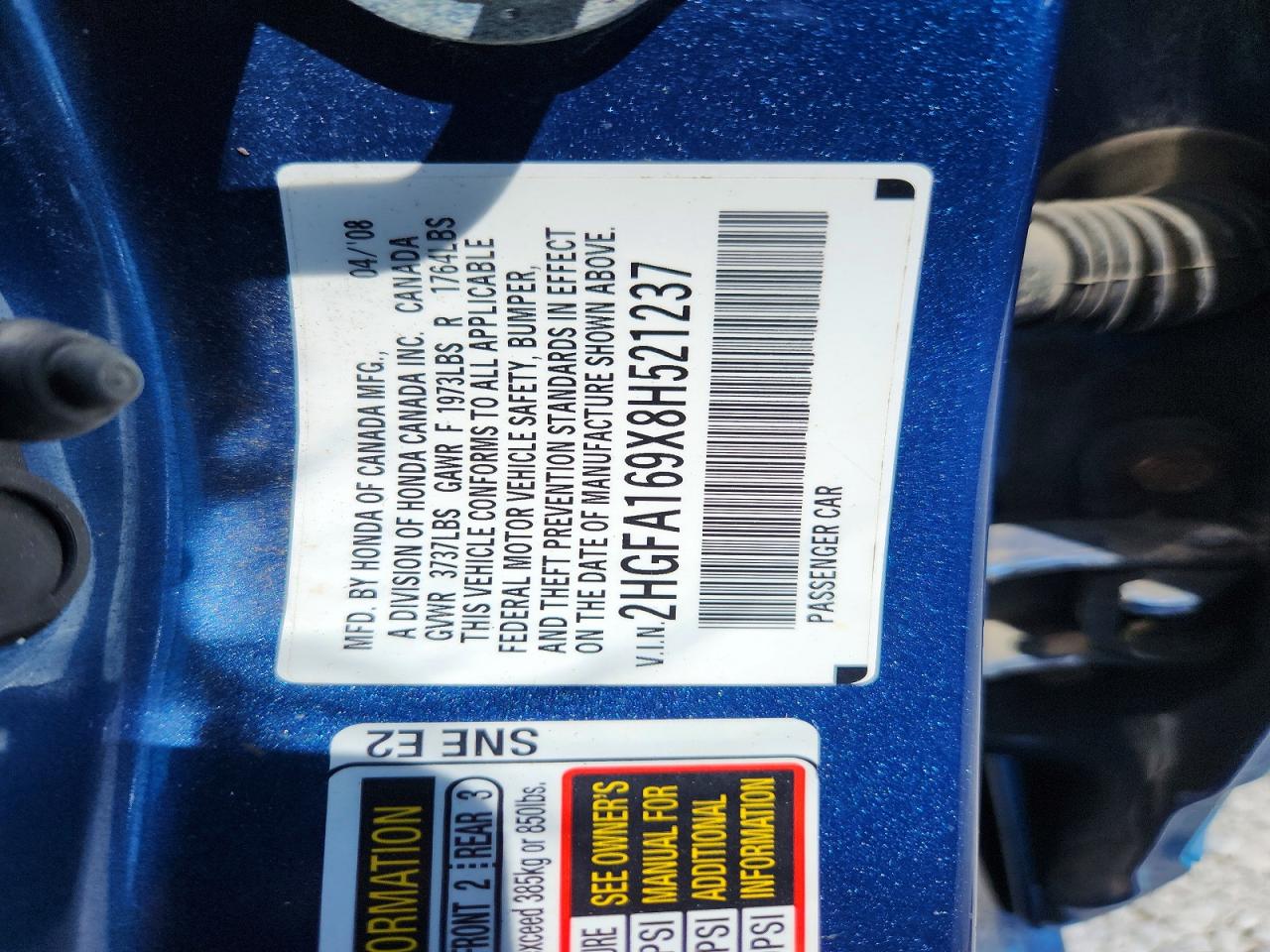 2008 Honda Civic Exl Blue vin: 2HGFA169X8H521237