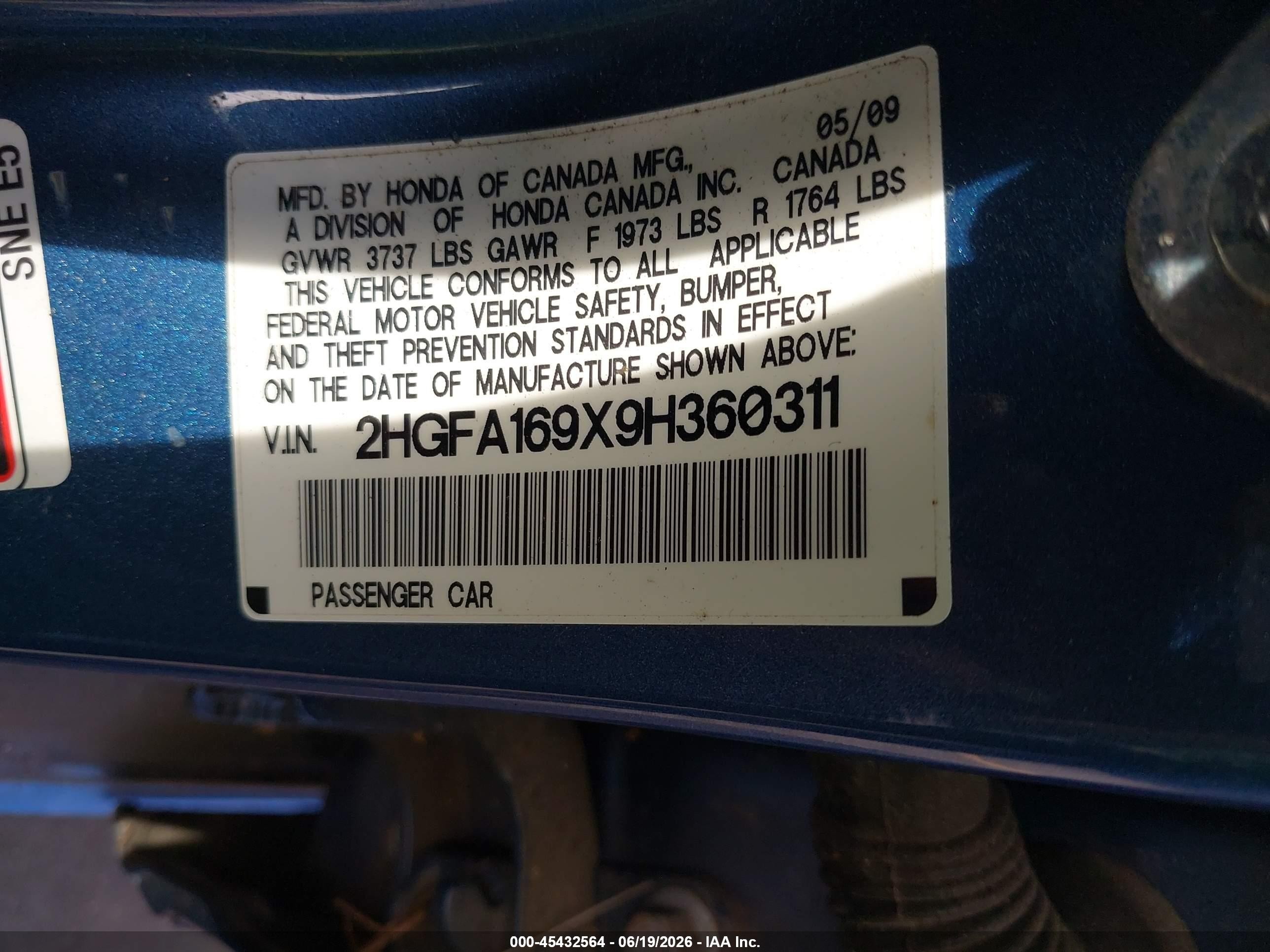2009 Honda Civic Ex-l Blue vin: 2HGFA169X9H360311