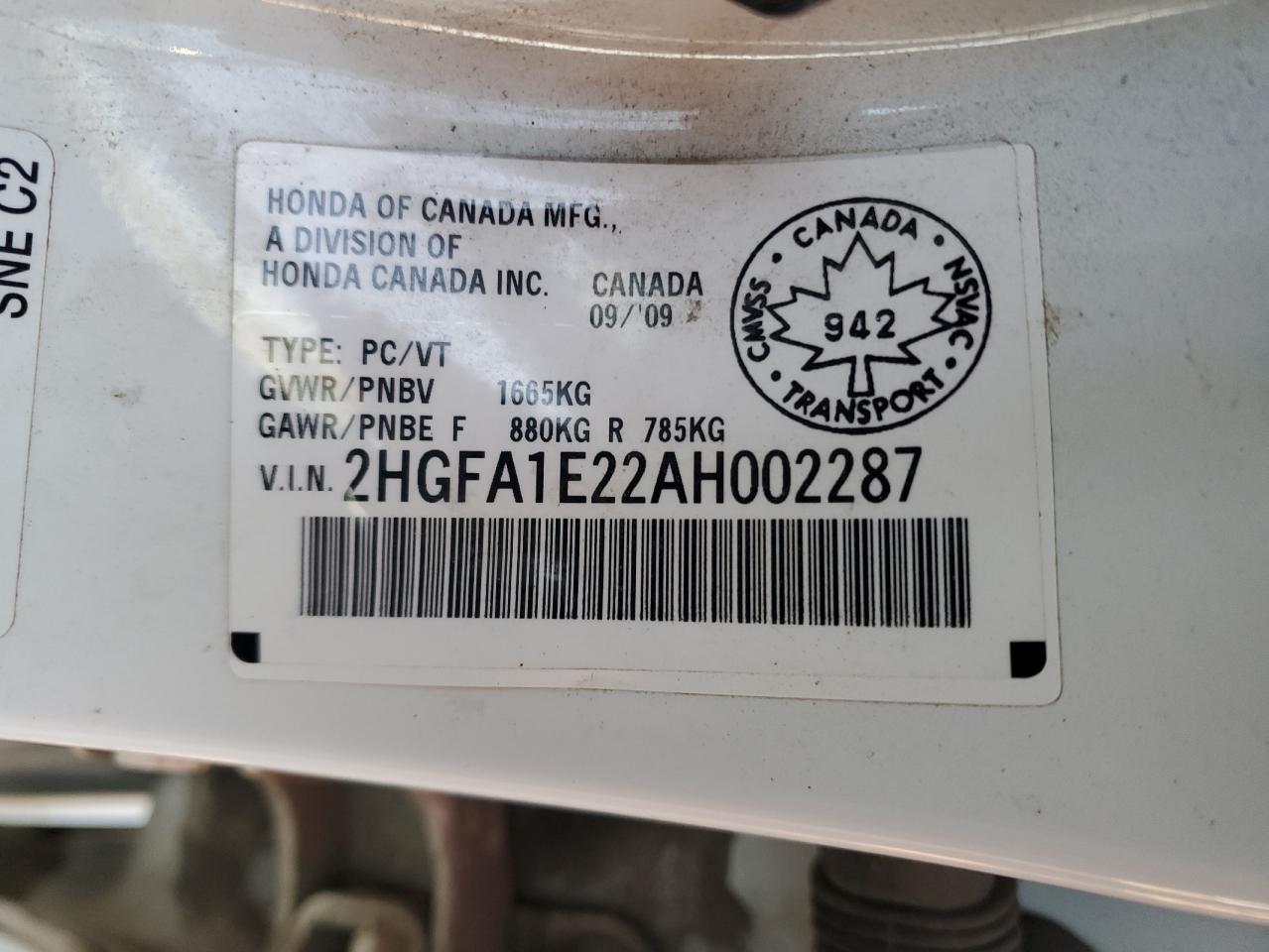 2010 Honda Civic Dx White vin: 2HGFA1E22AH002287