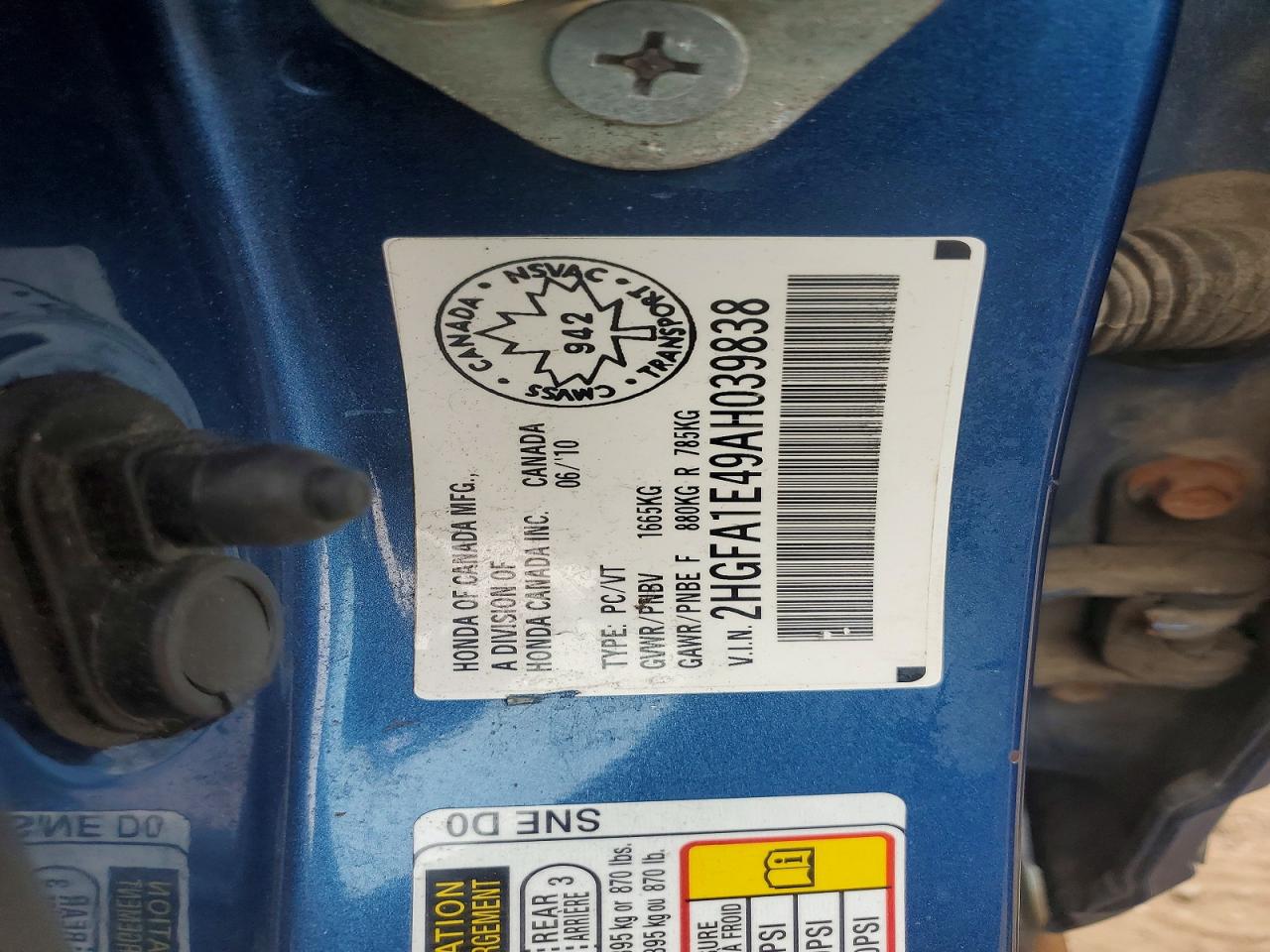 2010 Honda Civic Dx-g Blue vin: 2HGFA1E49AH039838