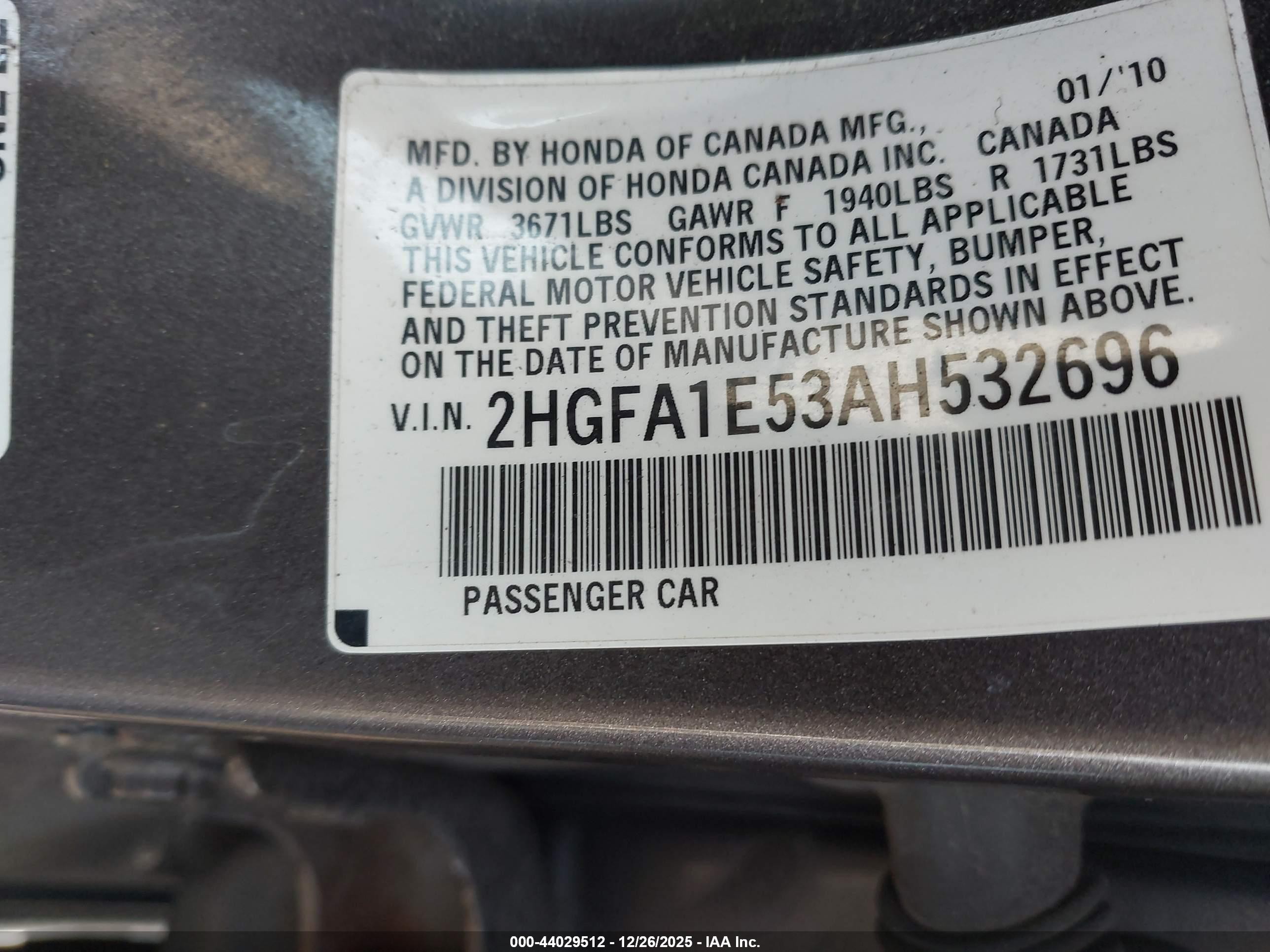 2010 Honda Civic Lx Gray vin: 2HGFA1E53AH532696